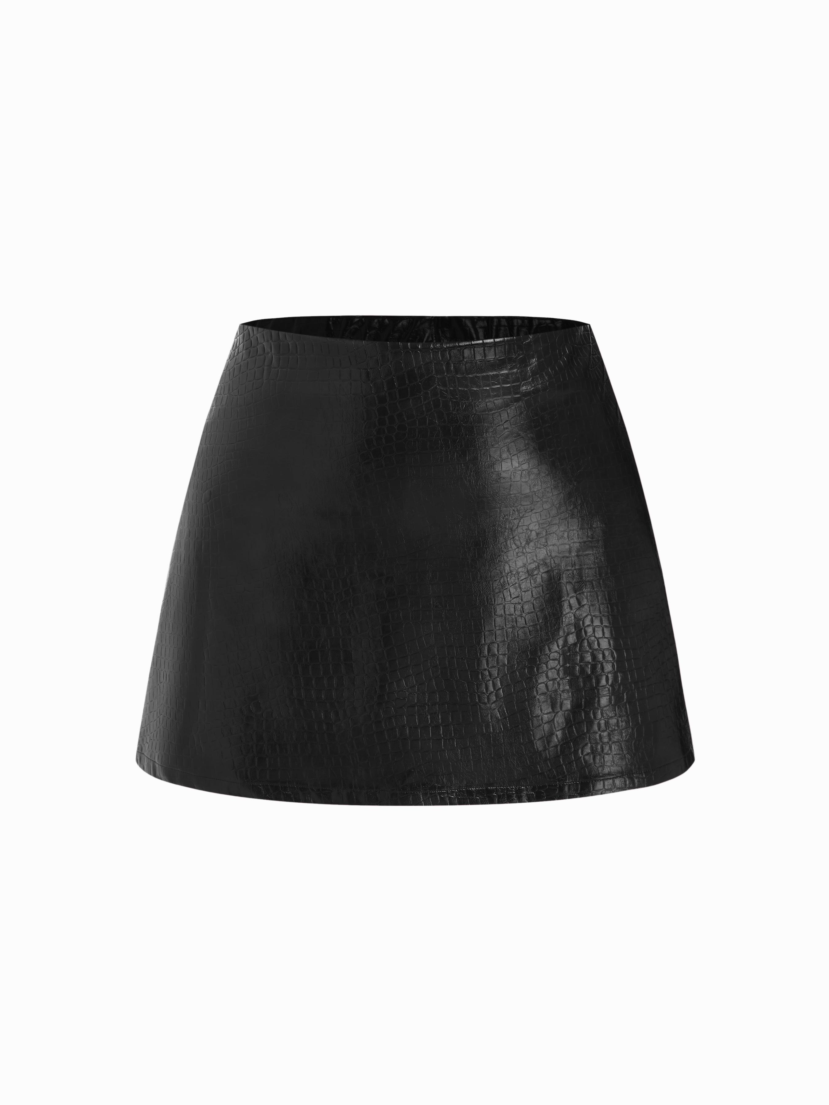 Faux Leather Mid Rise Crocodile Pattern Mini Skort Curve & Plus by CIDER