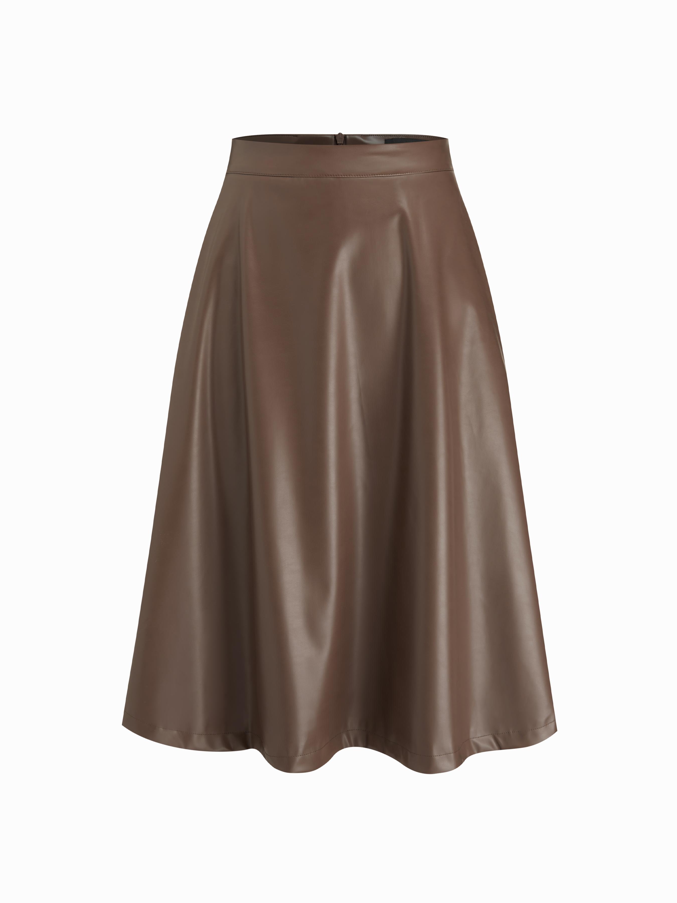 Faux Leather Mid Rise Midi Skirt by CIDER