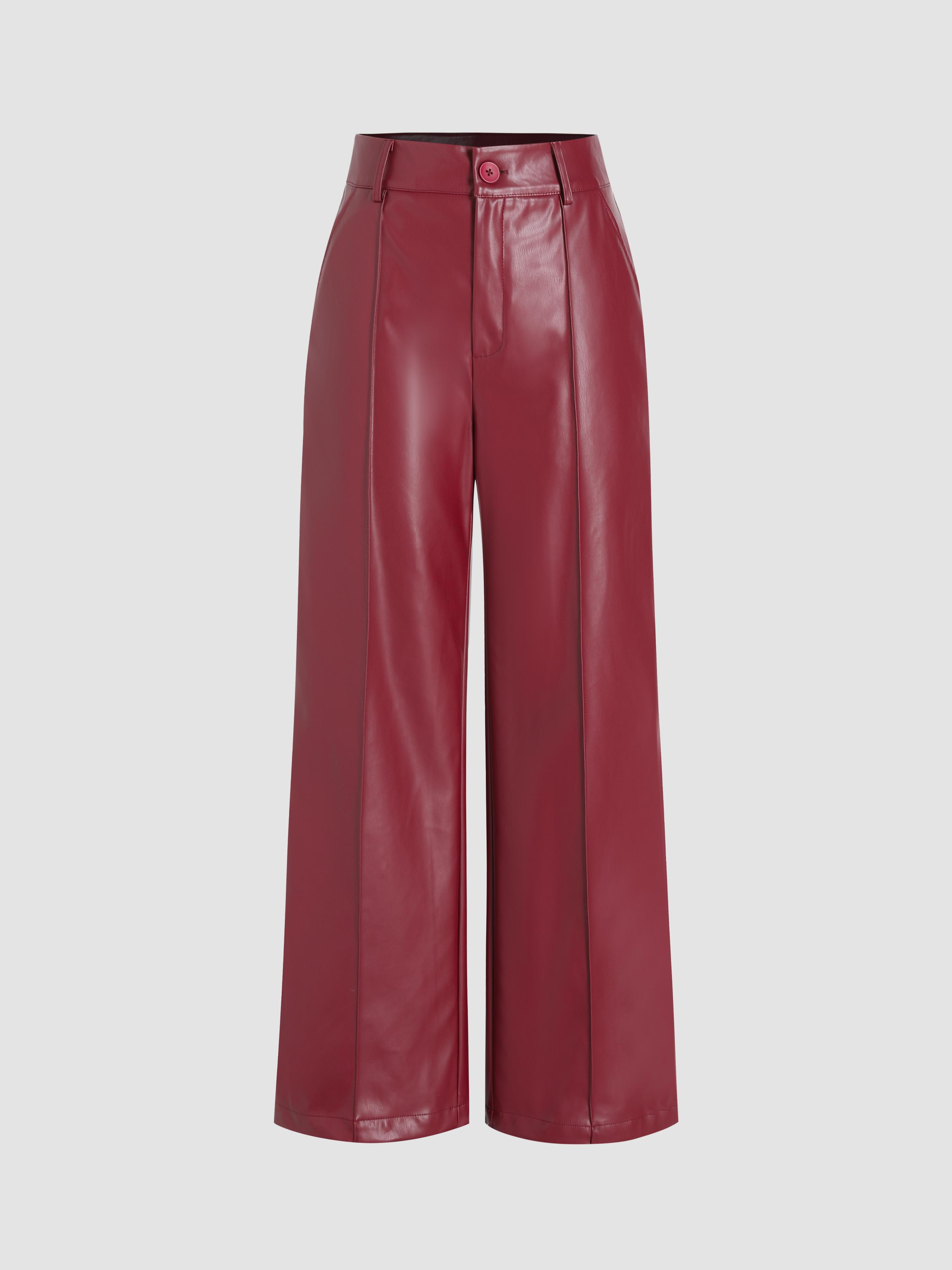 Faux Leather Solid High Waist  Wide Leg Trousers by CIDER