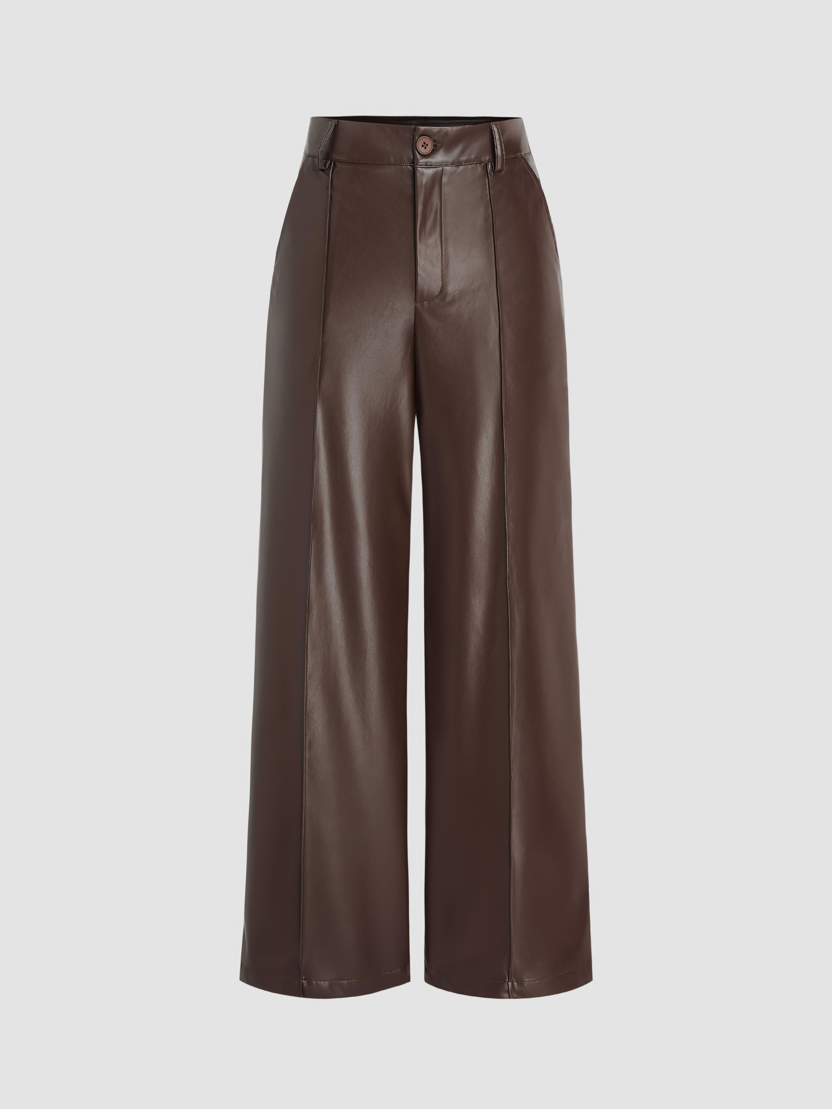 Faux Leather Solid High Waist Wide Leg Trousers by CIDER Faux Leather Solid High Waist Wide Leg Trousers by CIDER
