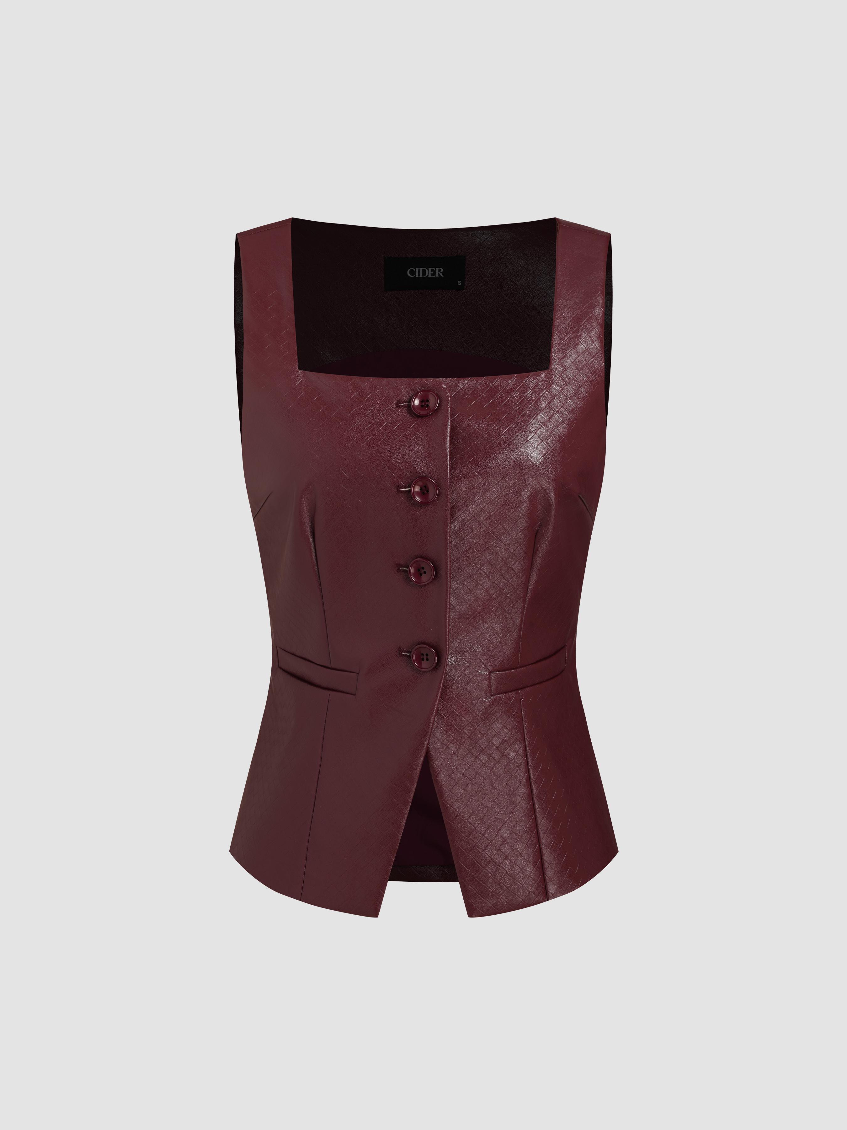 Faux Leather Square Neck Waistcoat by CIDER