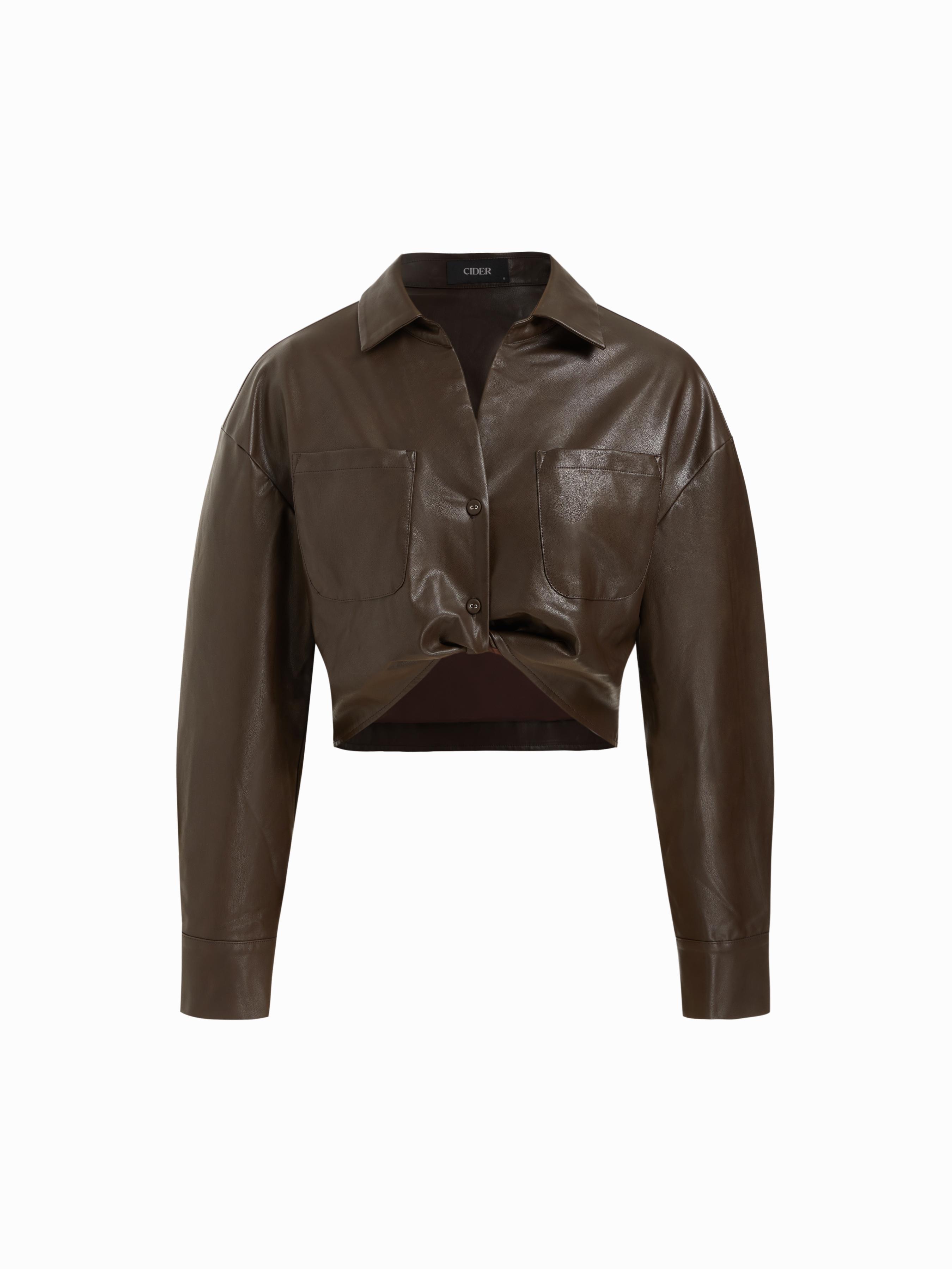 Faux Leather Twisted Knot Zip Through Cropped Jacket by CIDER Faux Leather Twisted Knot Zip Through Cropped Jacket by CIDER