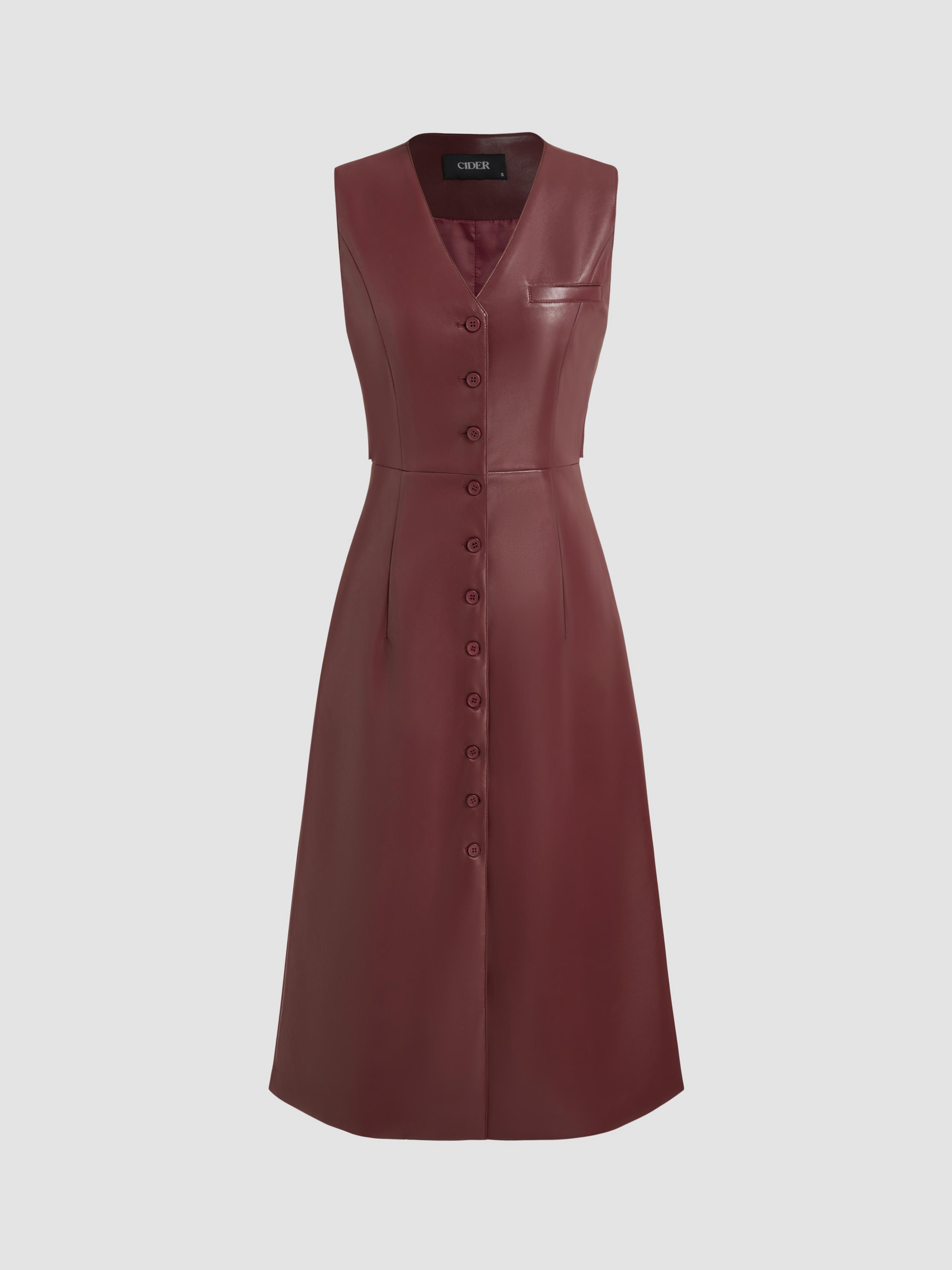 Faux Leather V-Neck Belted Vest by CIDER