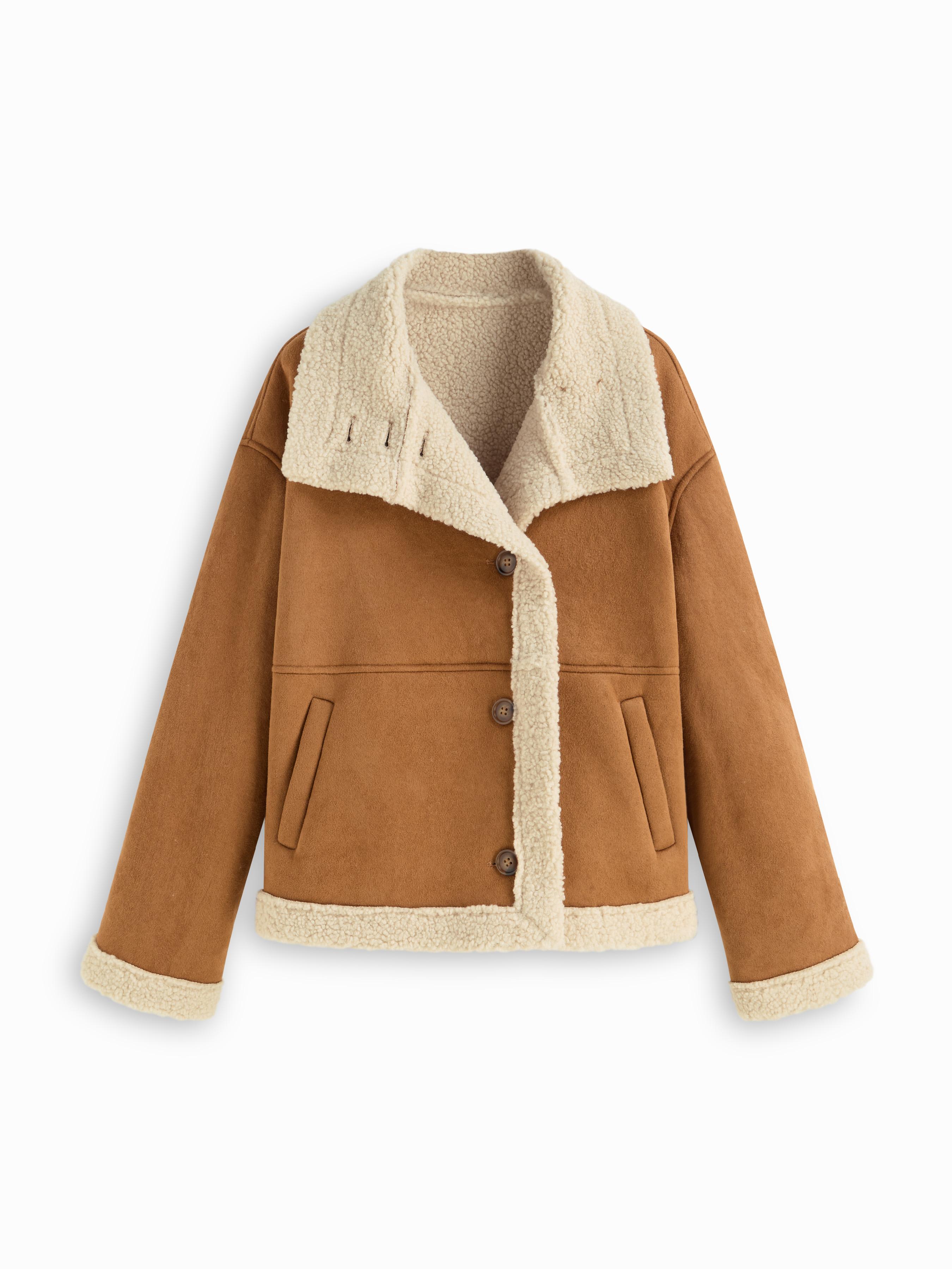 Faux Shearling Collar Button Through Oversized Jacket by CIDER