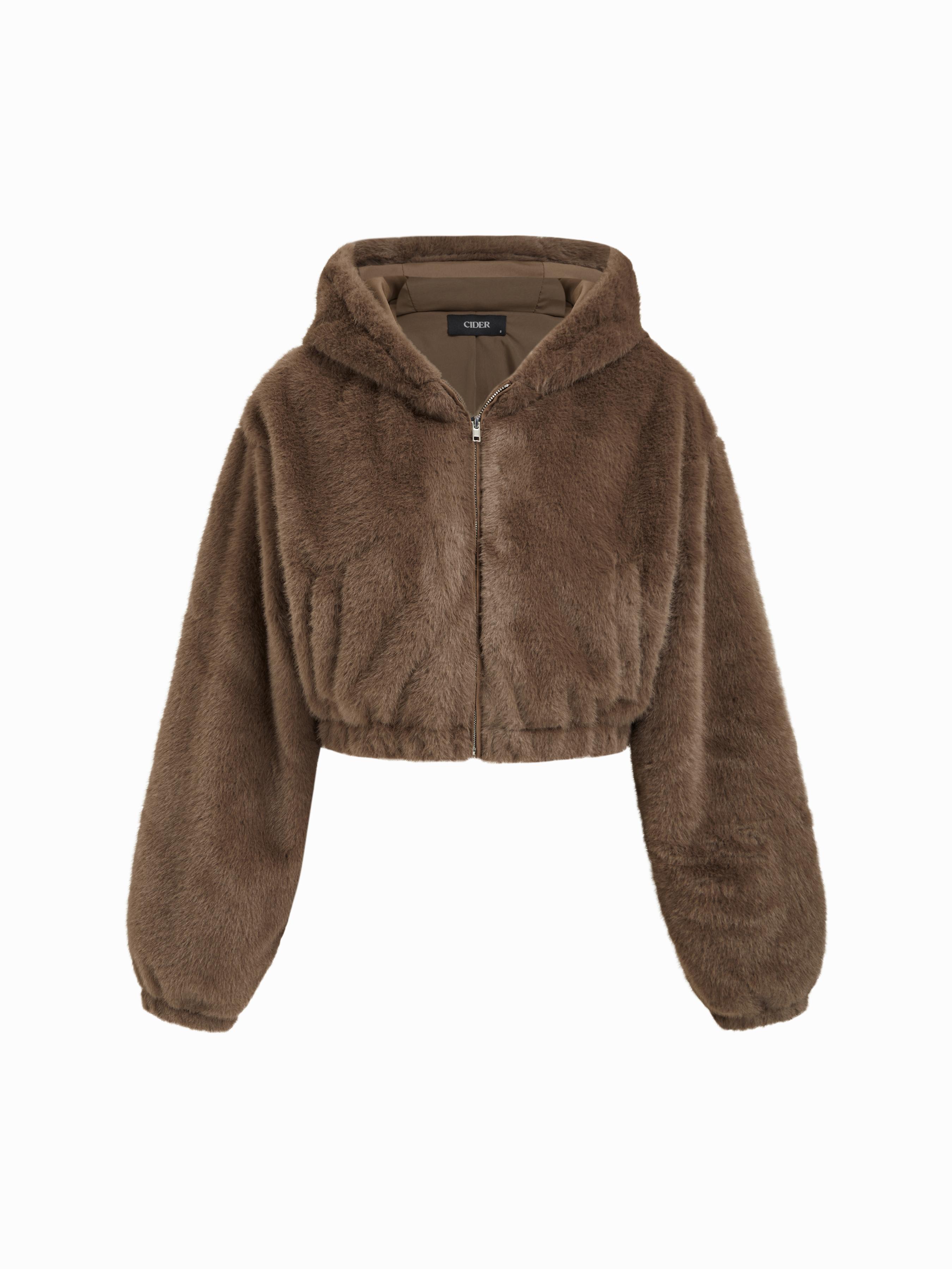 Faux Shearling Hooded Cropped Jacket by CIDER