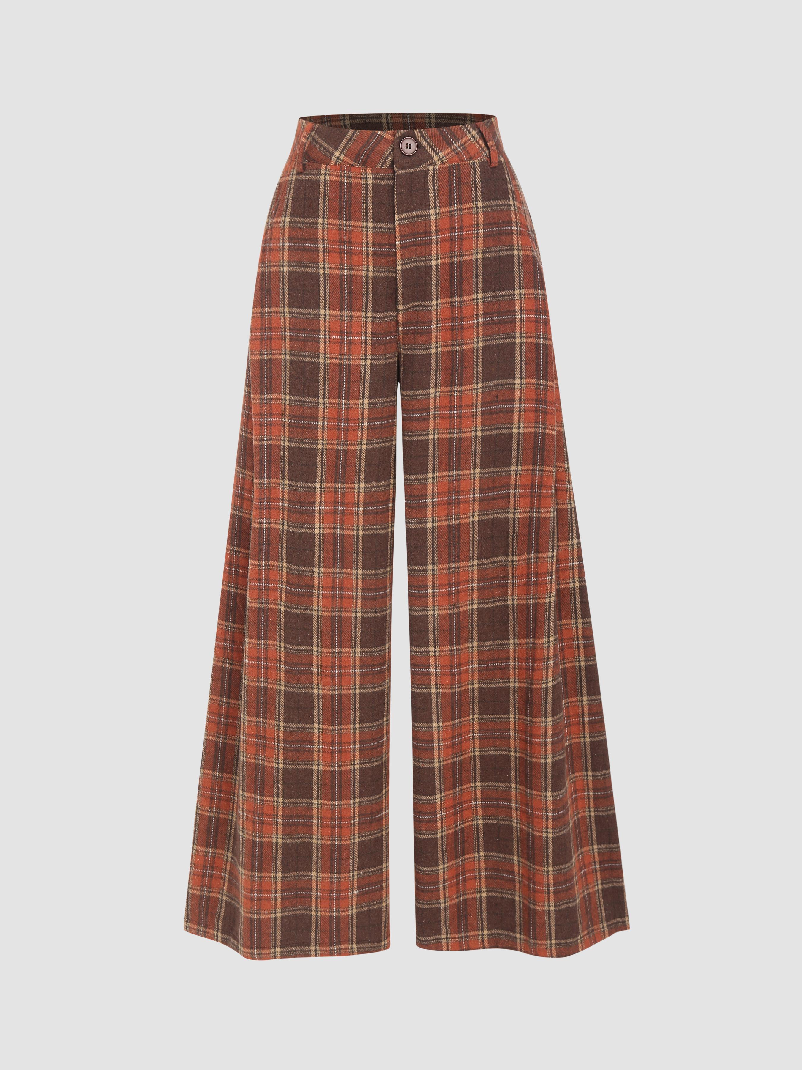 Flannel Check Button Wide Leg Trousers by CIDER