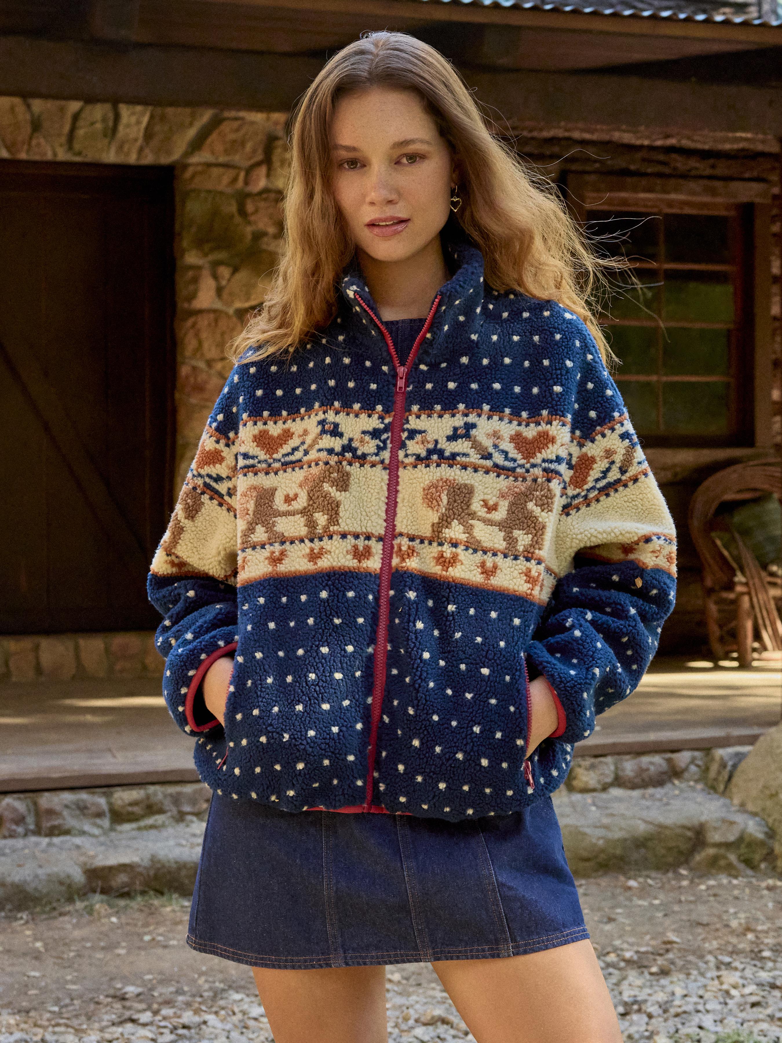 Fleece Collar Graphic Jacket by CIDER