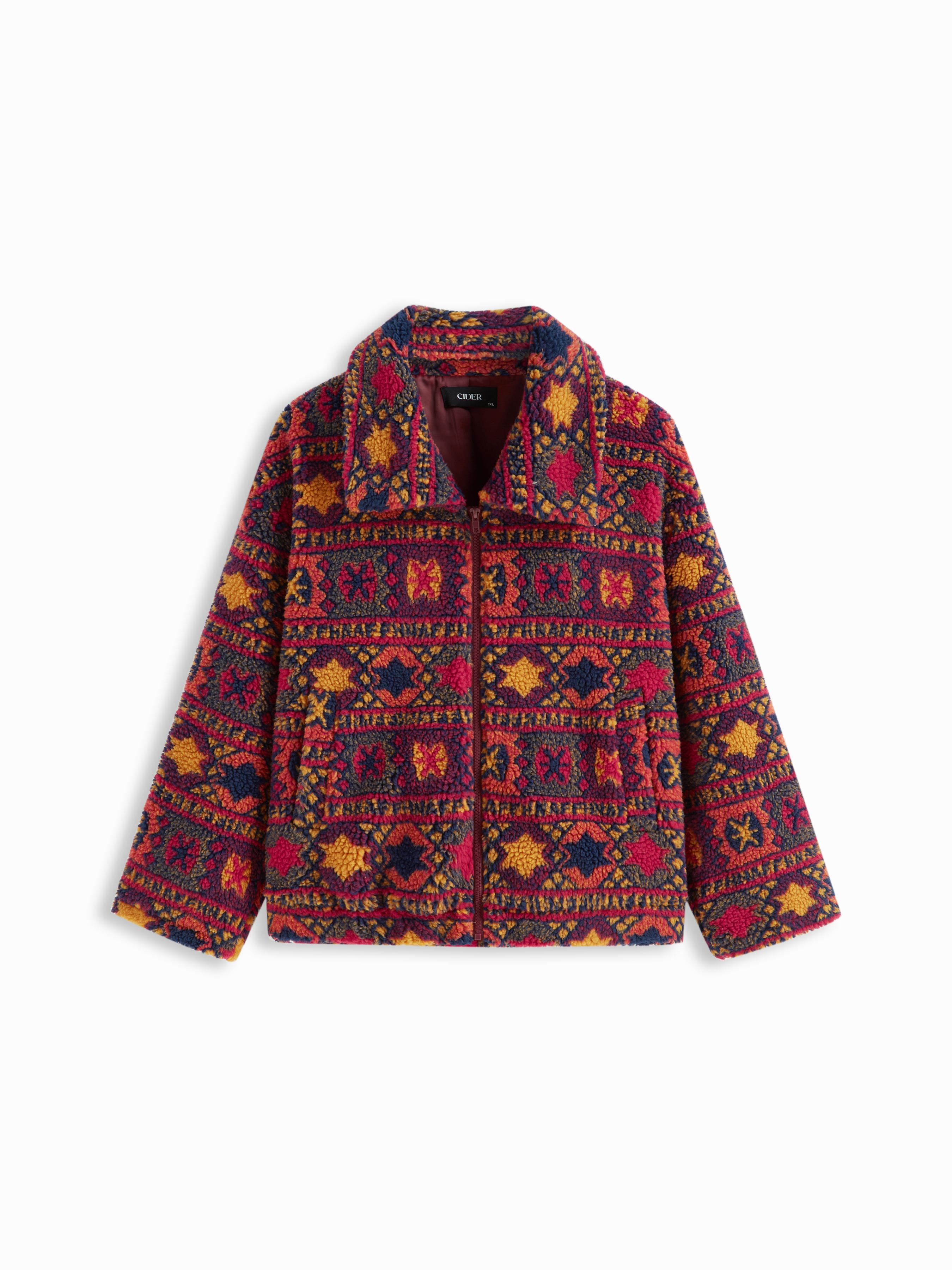 Fleece Collar Graphic Oversized Jacket Curve & Plus by CIDER