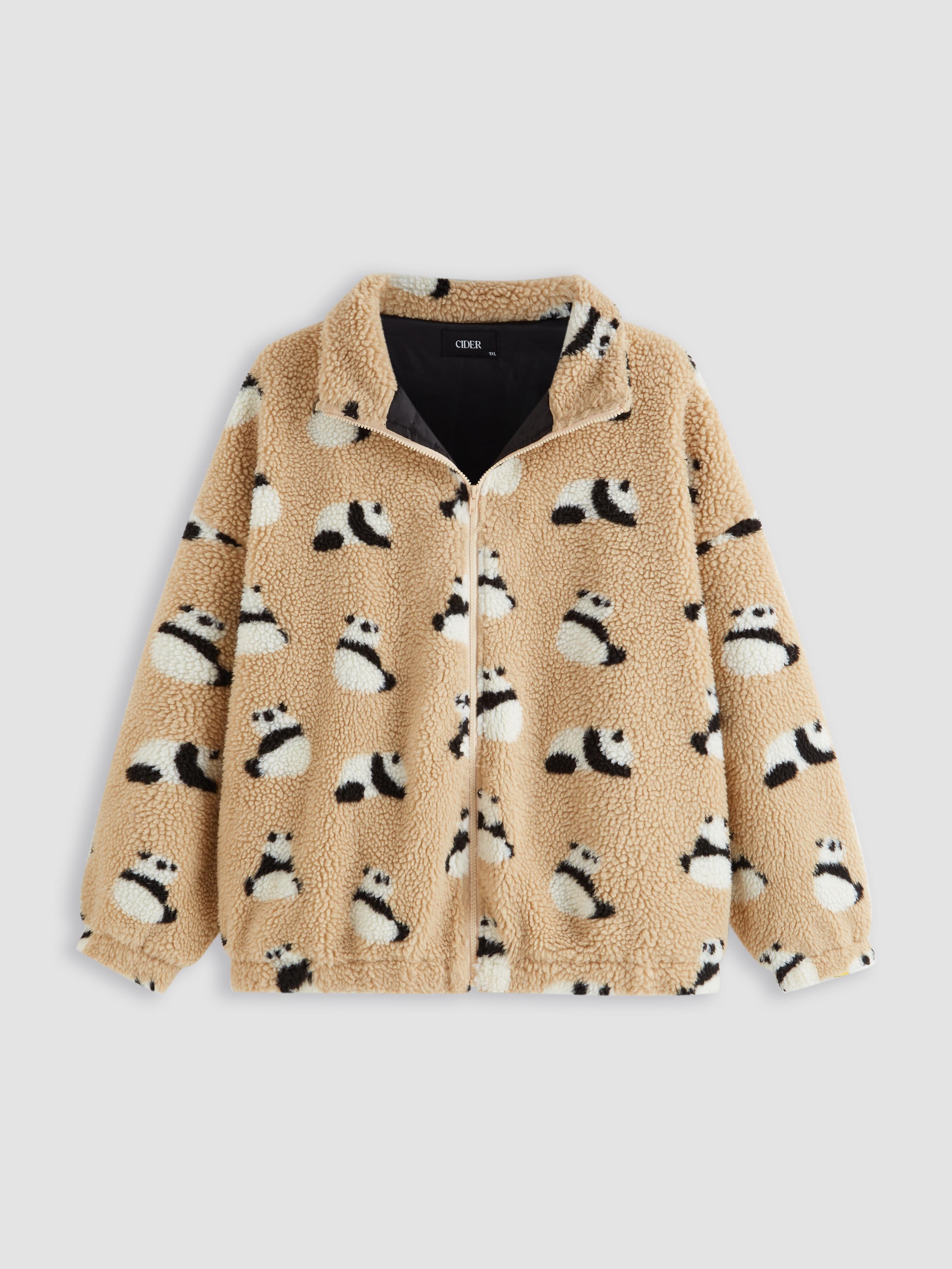 Fleece High Neck Panda Zipper Oversized Jacket Curve & Plus by CIDER