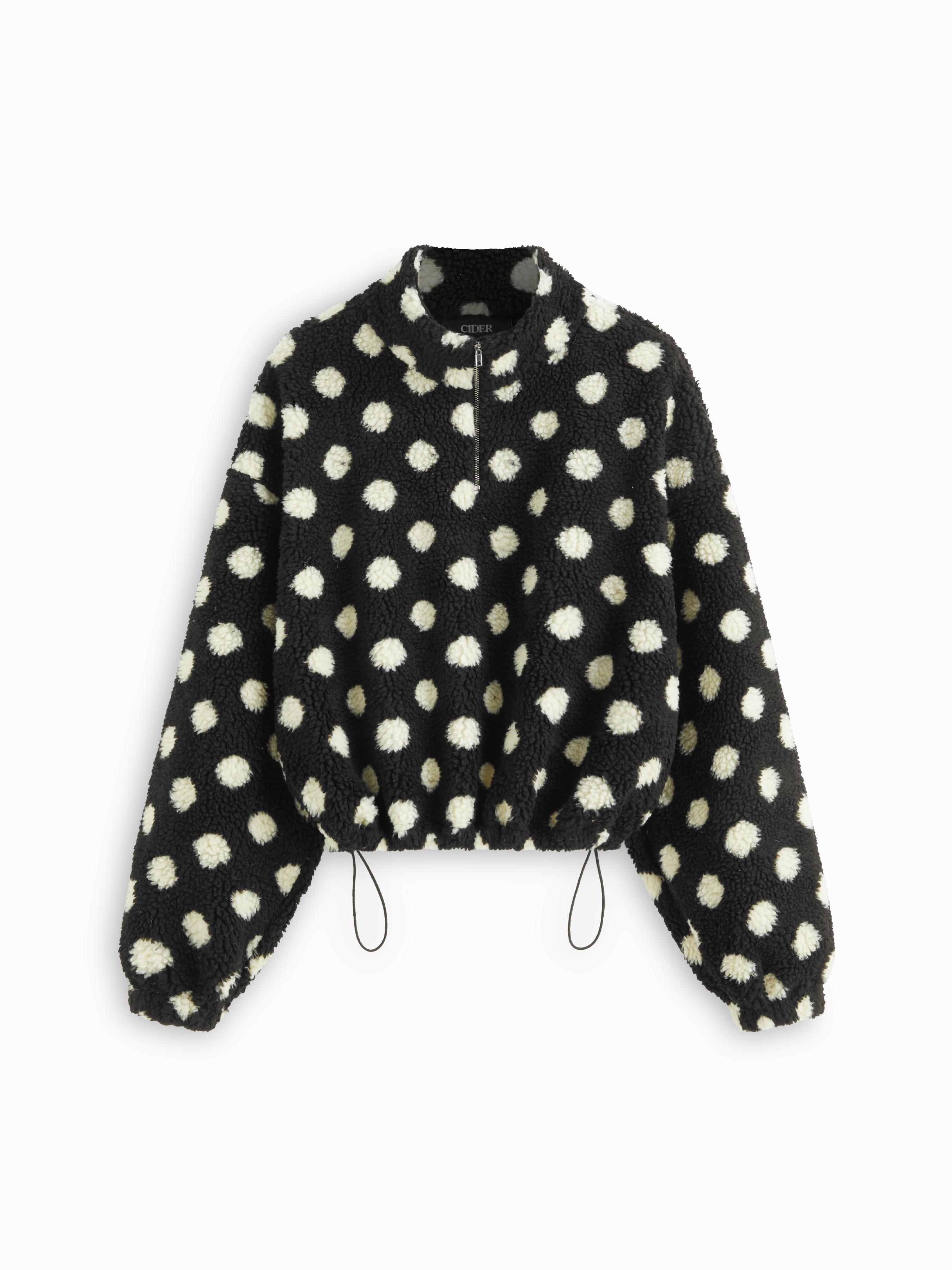 Fleece High Neck Solid Drawstring Zipper Sweatshirt by CIDER