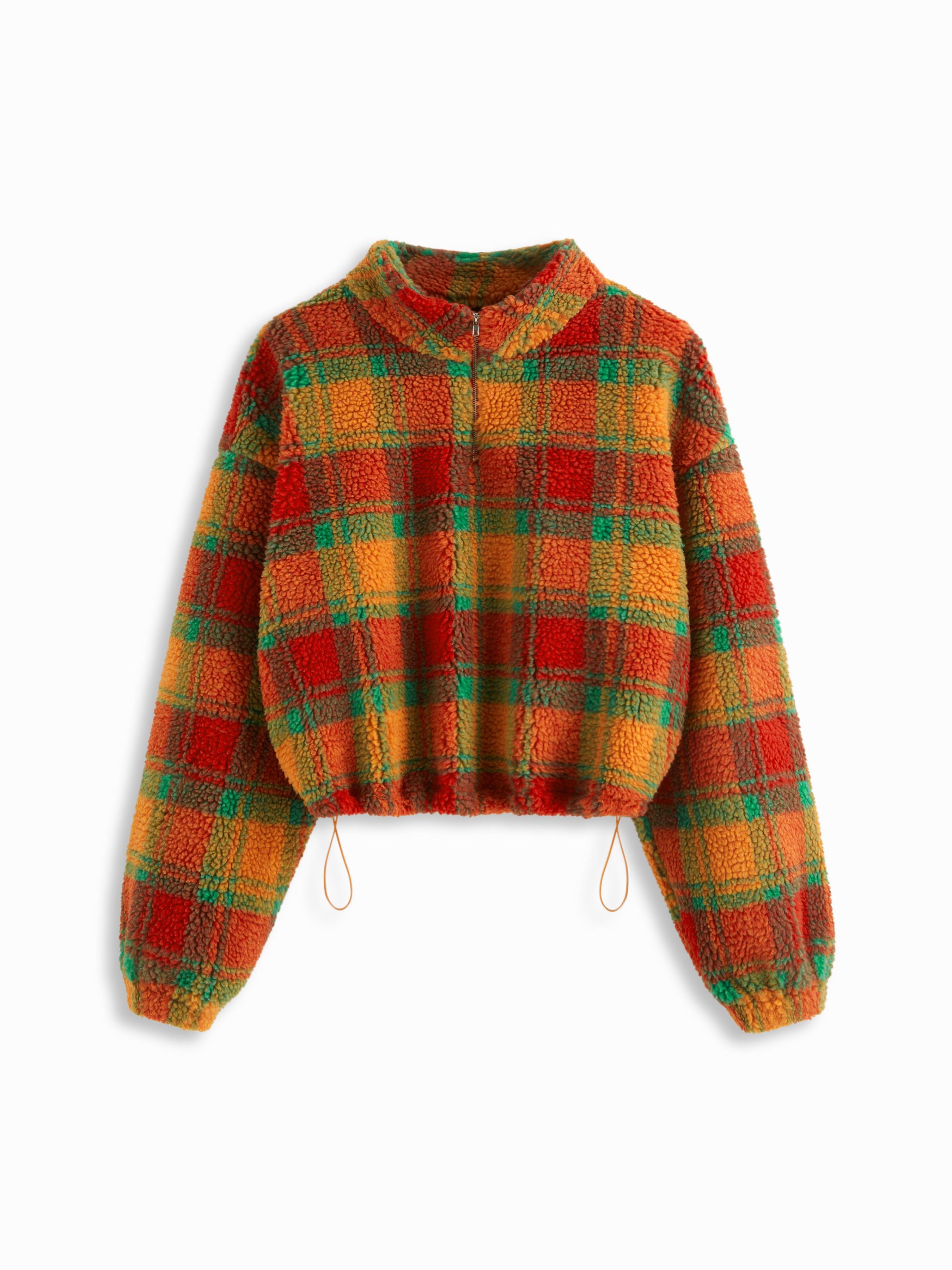 Fleece High Neck Solid Drawstring Zipper Sweatshirt by CIDER