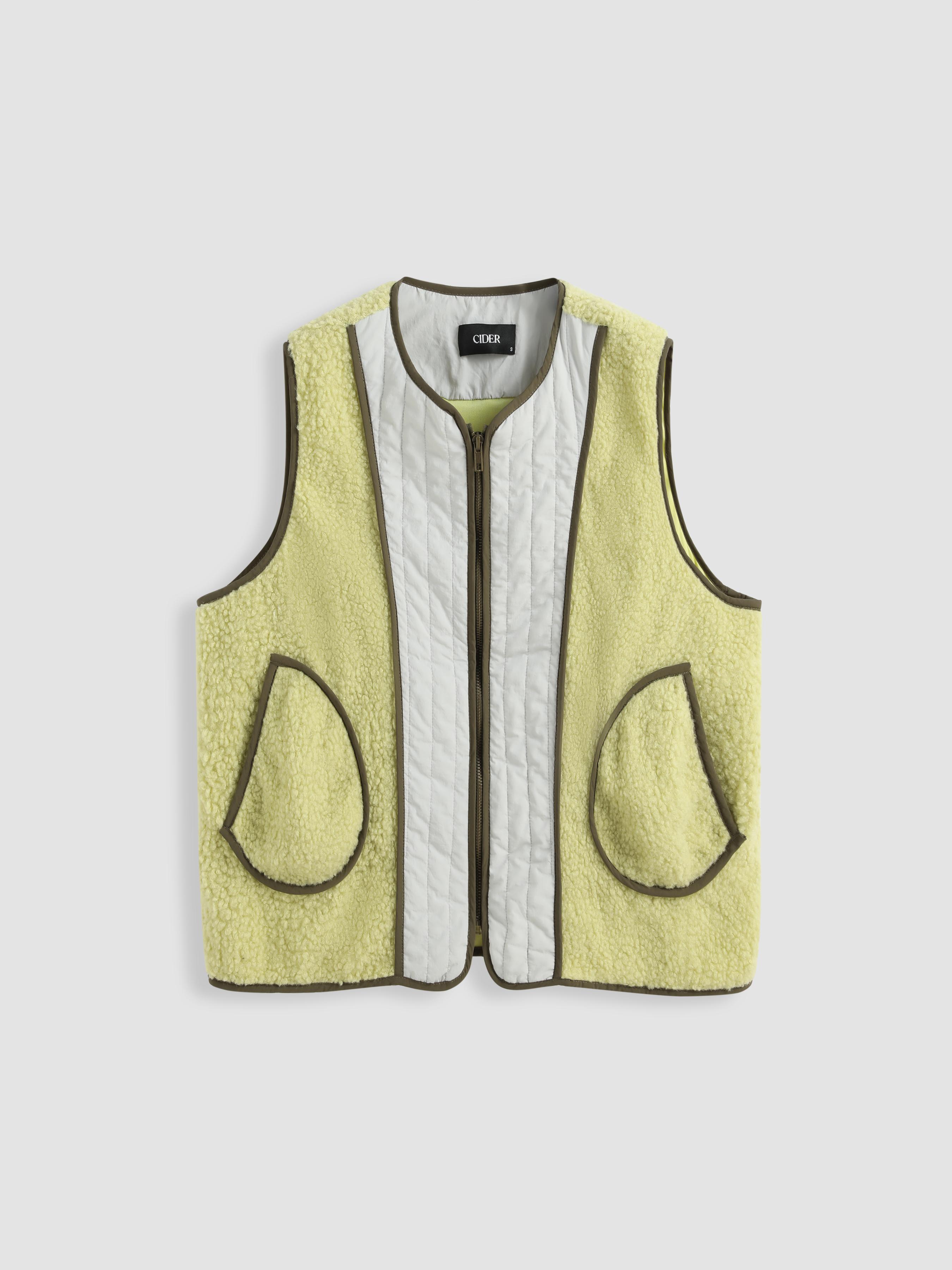 Fleece Patchwork Zip Puffer Vest by CIDER