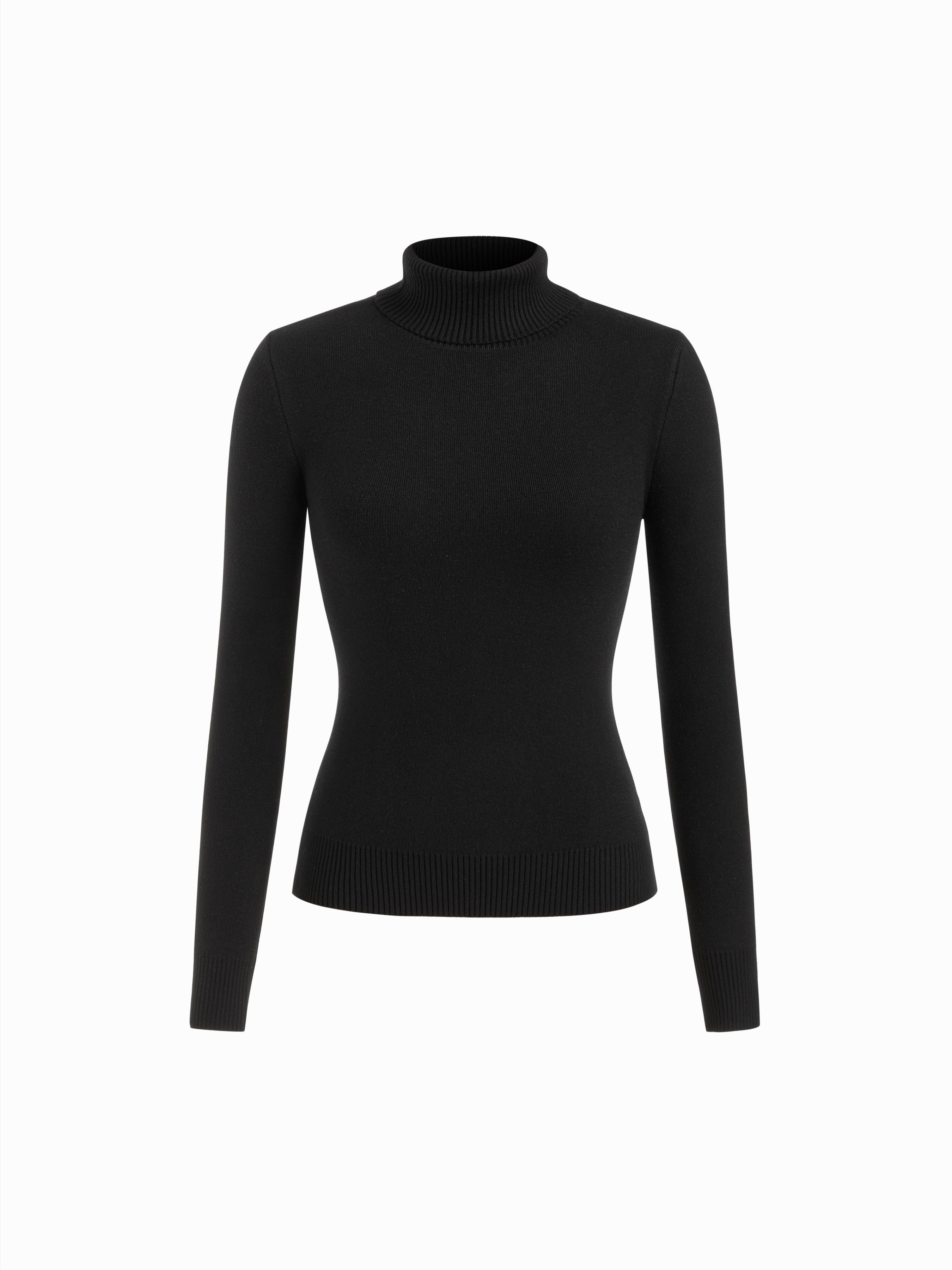 Fleece-lined Knit Solid Turtleneck Long Sleeve Top by CIDER