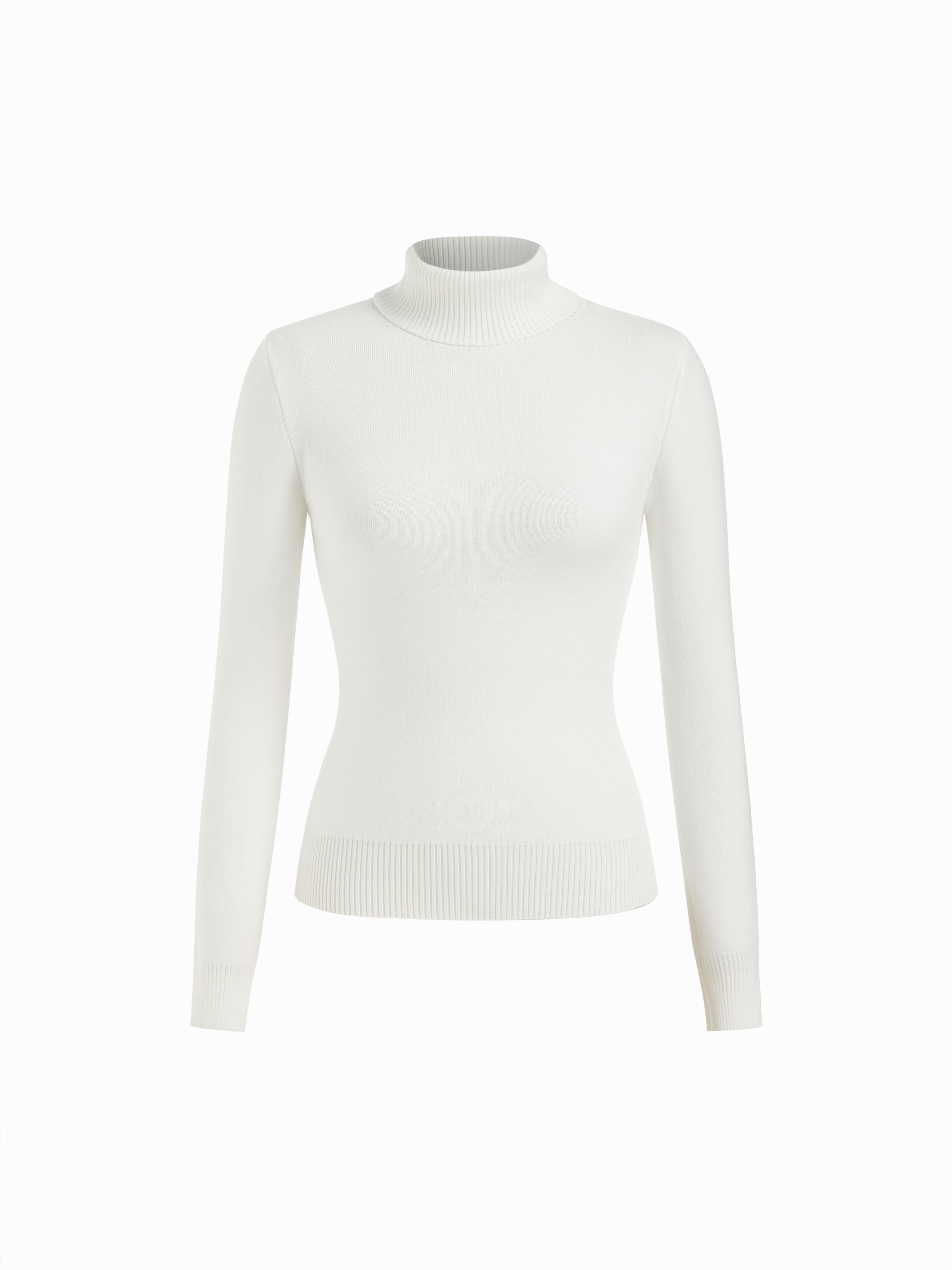 Fleece-lined Knit Solid Turtleneck Long Sleeve Top by CIDER