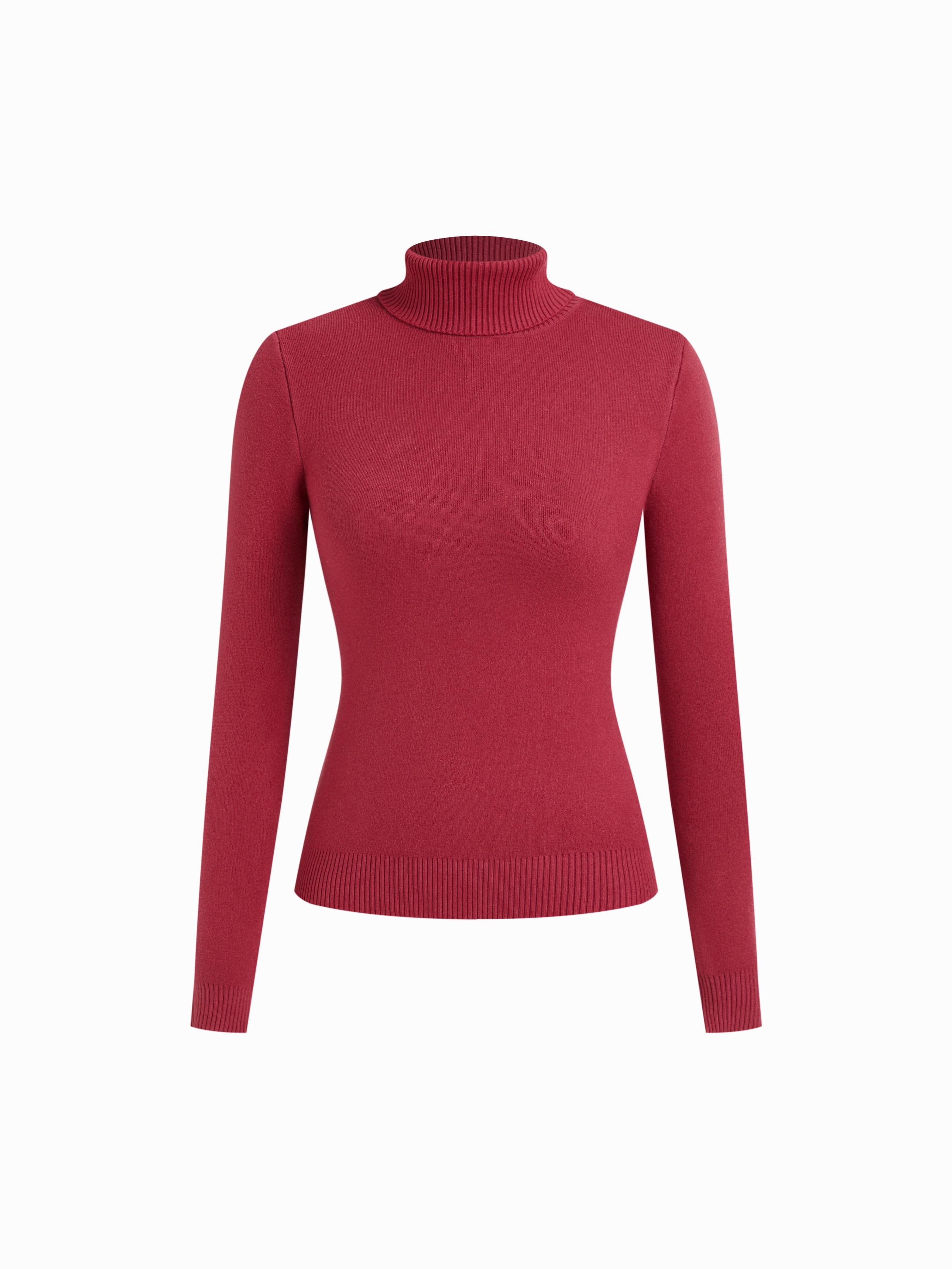 Fleece-lined Knit Solid Turtleneck Long Sleeve Top by CIDER