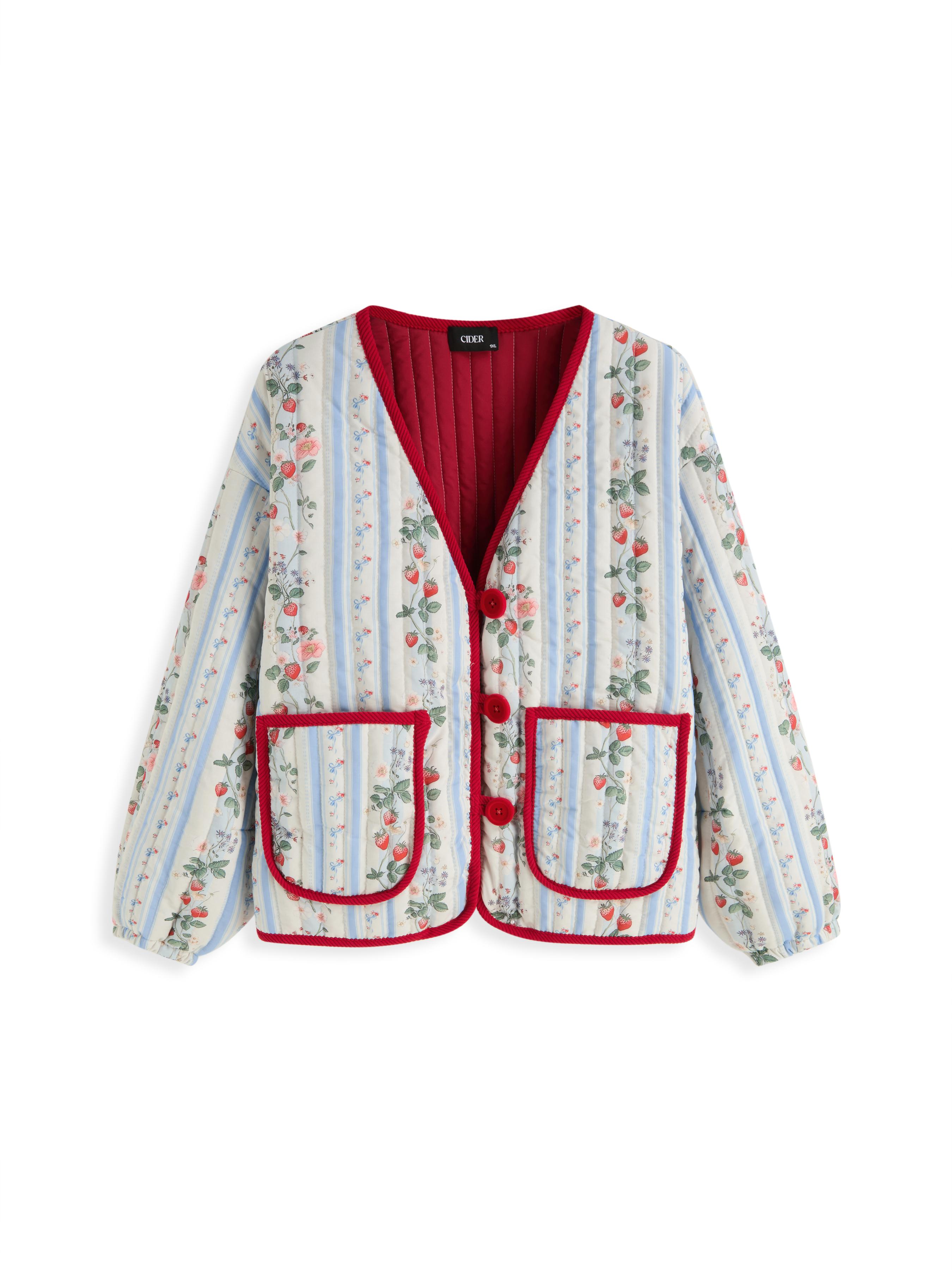 Floral Button V-neck Quilted Oversized Puffer Curve & Plus by CIDER