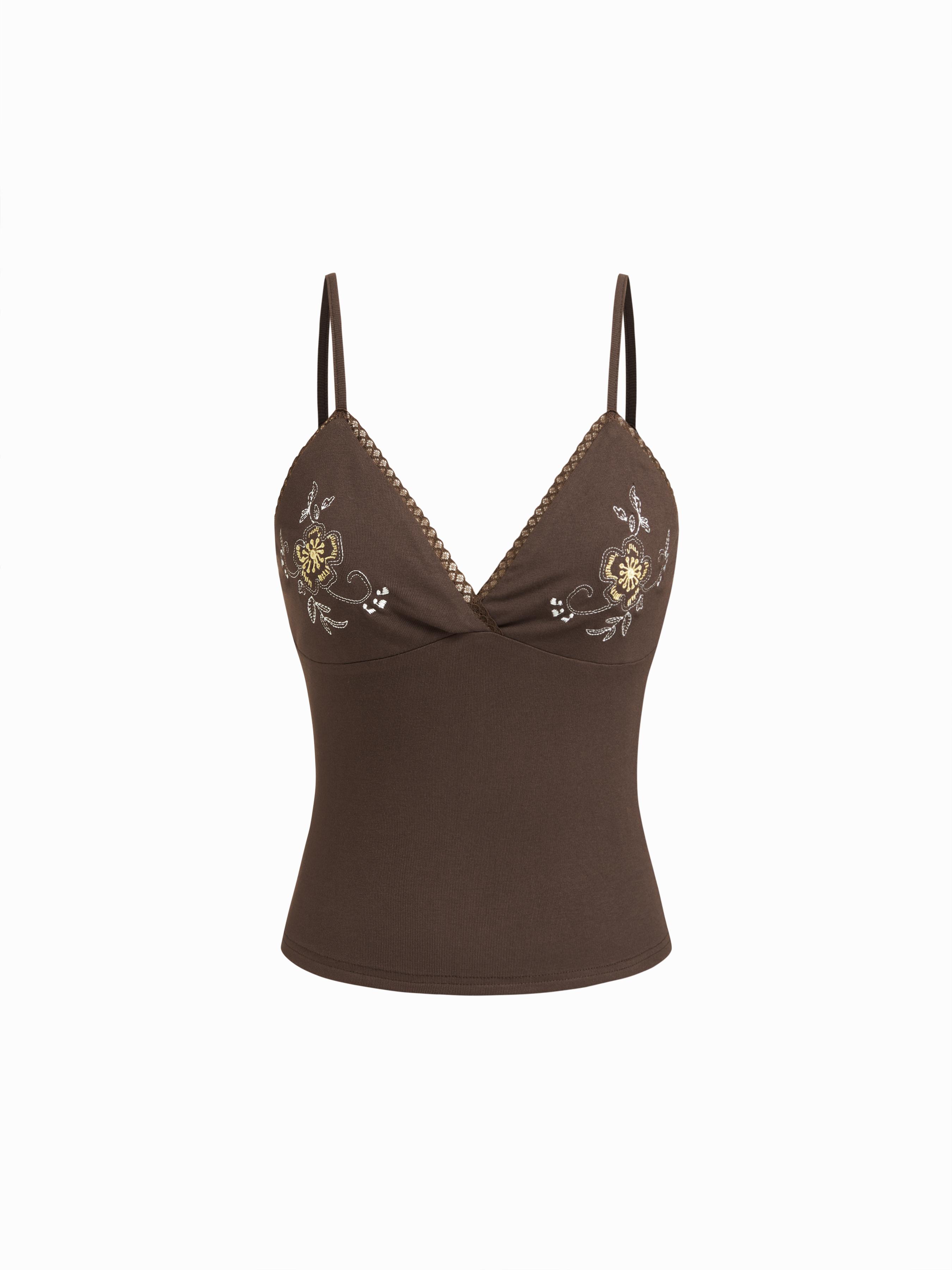 Floral Embroidery V-Neck Cami Top by CIDER