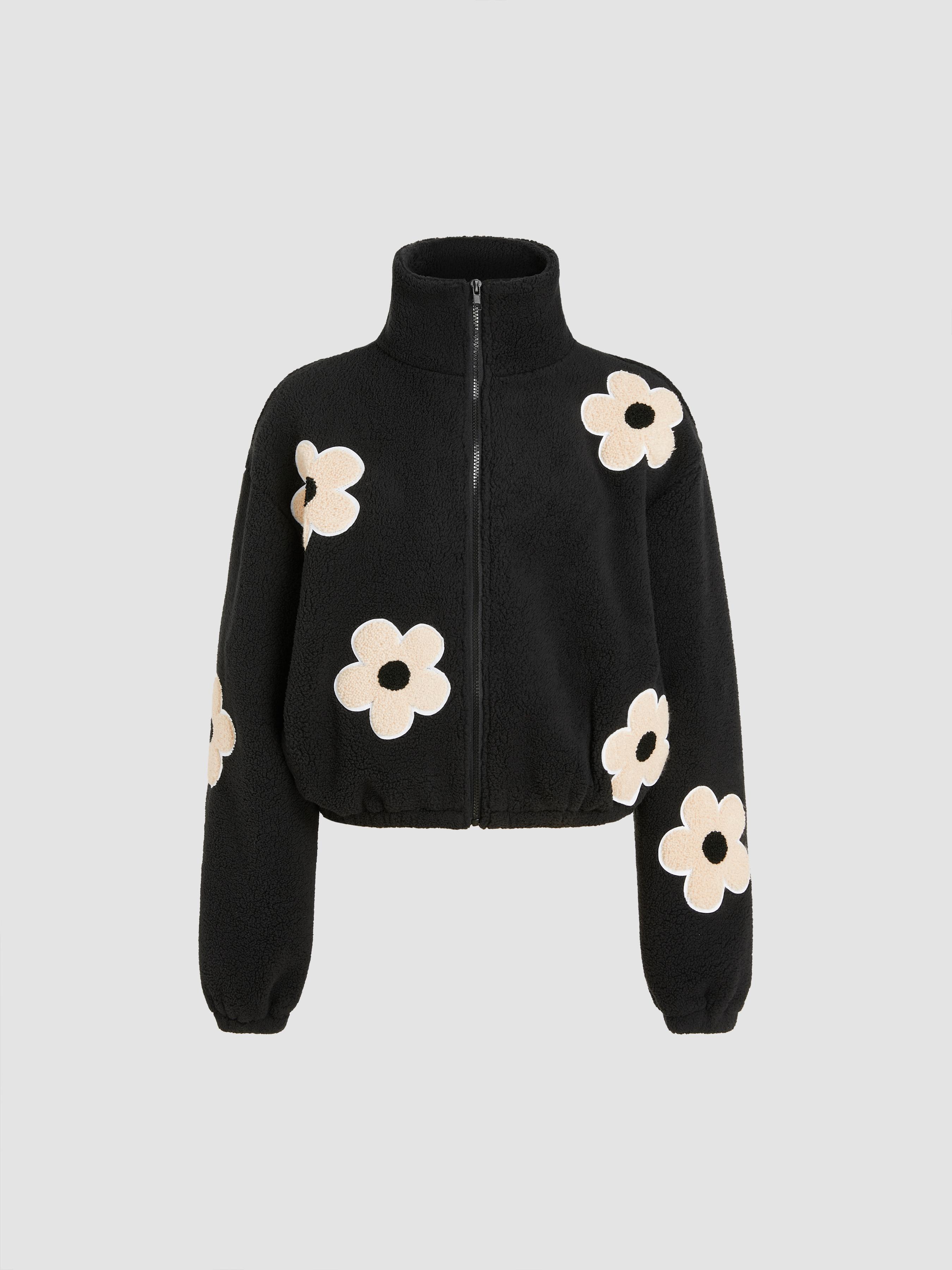 Floral Fleece Zipper Front Jacket by CIDER