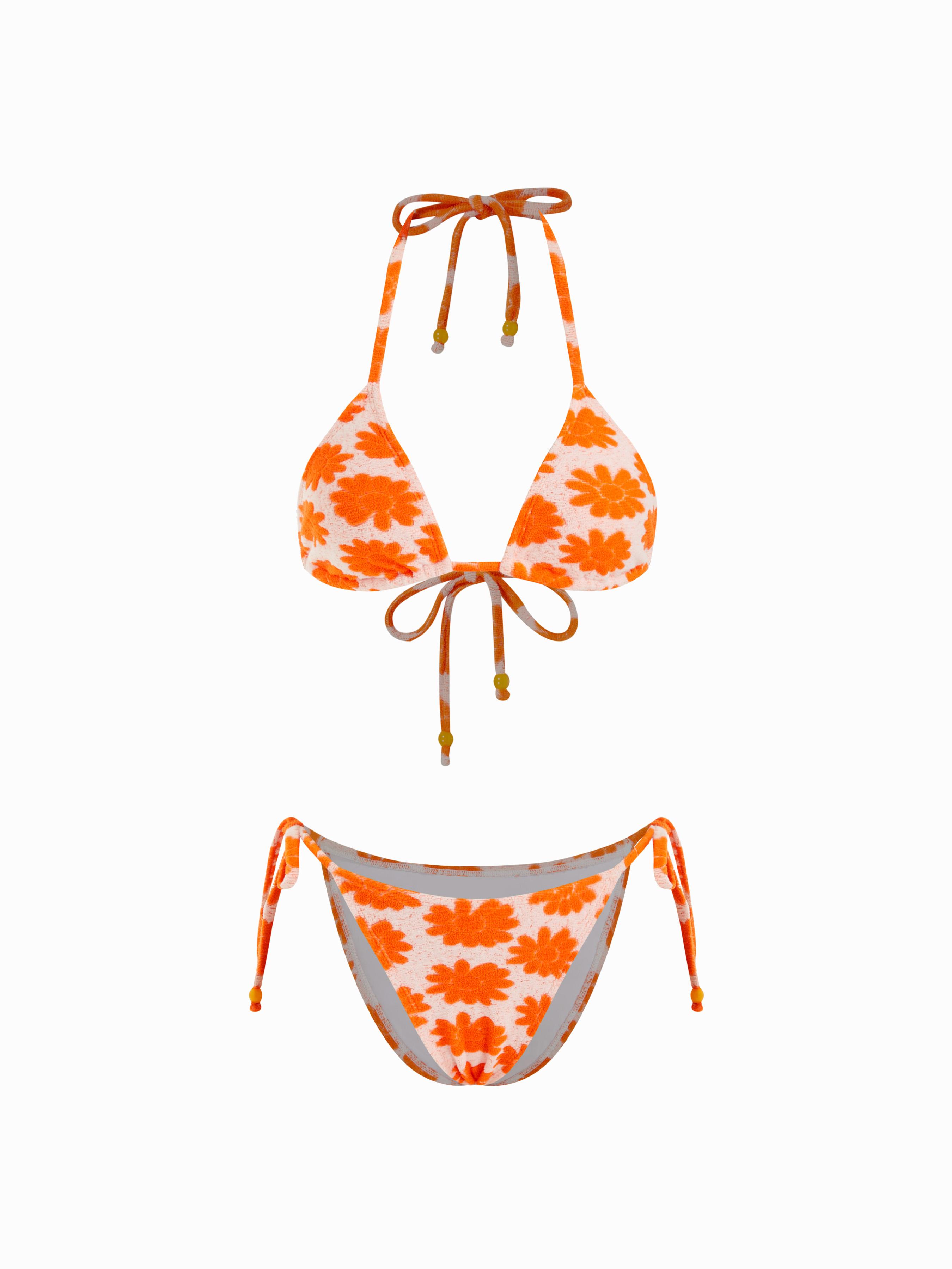 Floral Halter Neck Beaded Detail Tie Side Triangle Bikini Set by CIDER