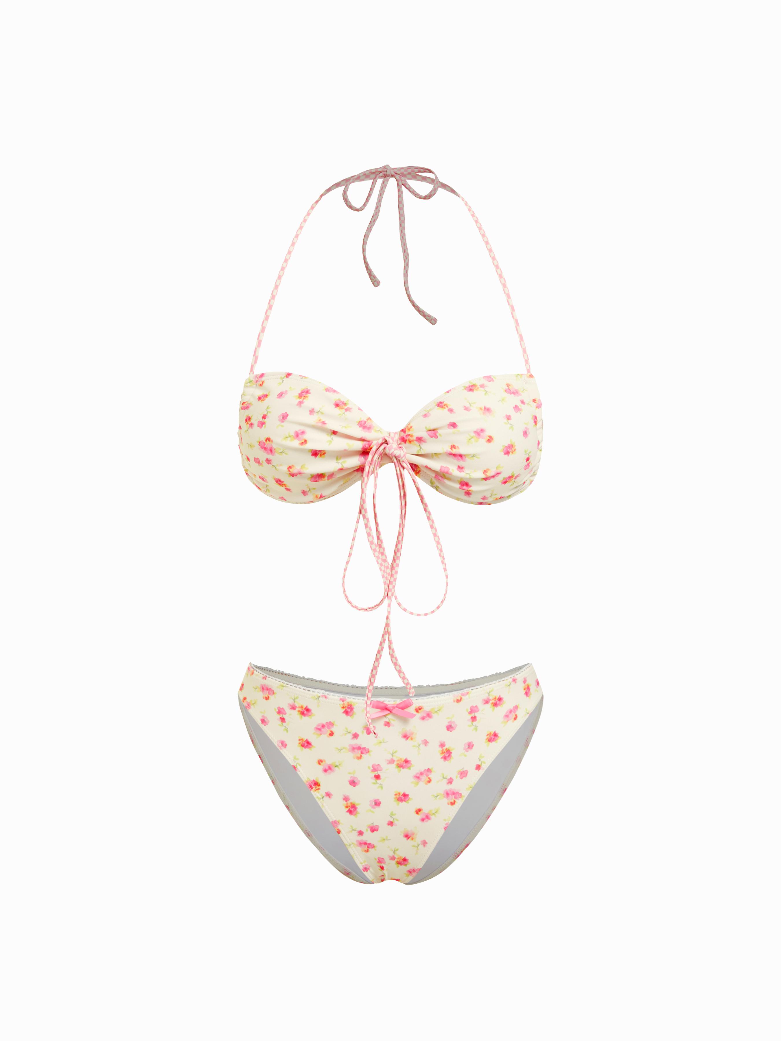 Floral Halter Neck Knotted Bowknot Cheeky Bikini Set by CIDER