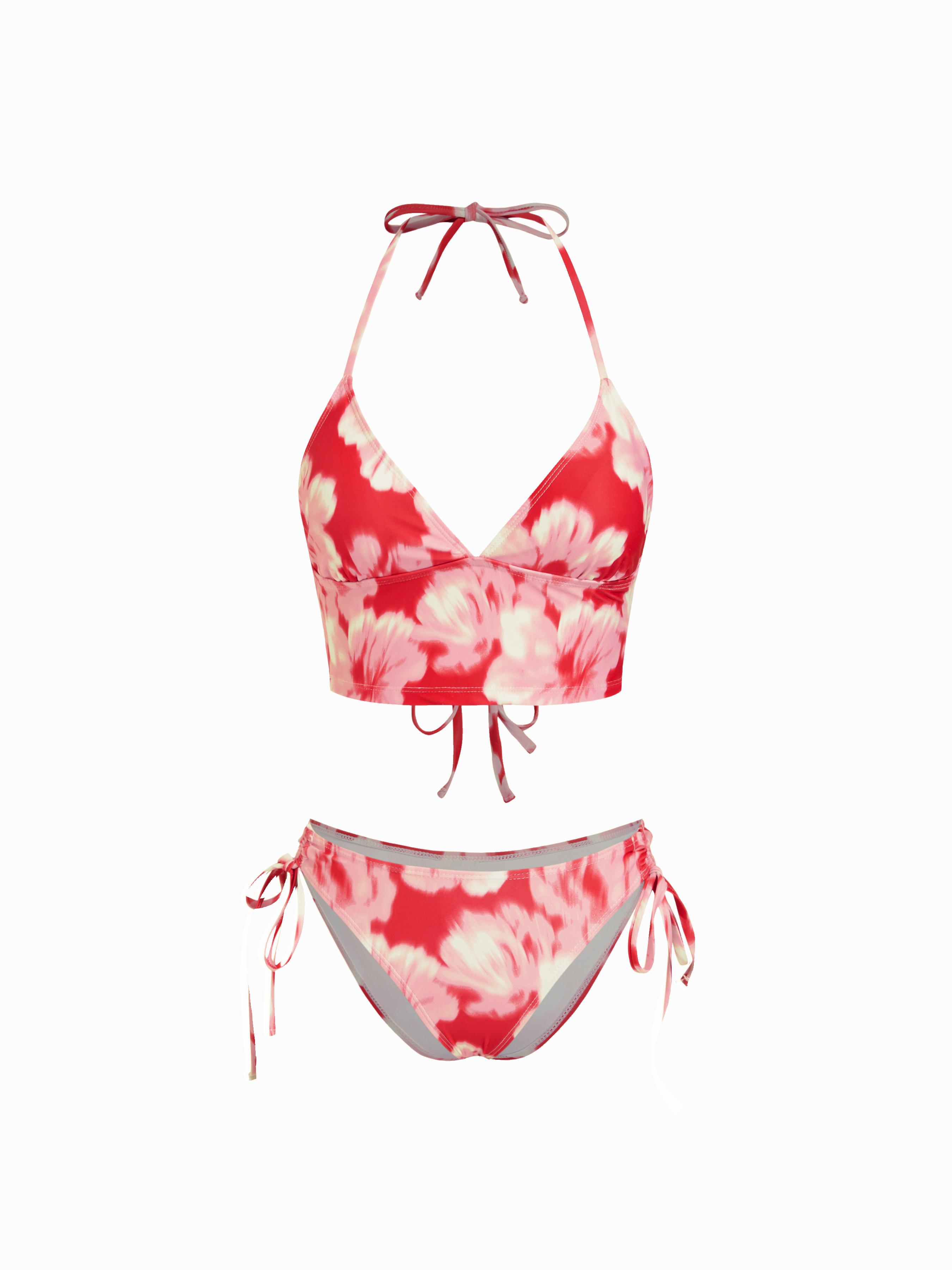 Floral Halter Neck Tie Side High Stretch Bikini Set by CIDER