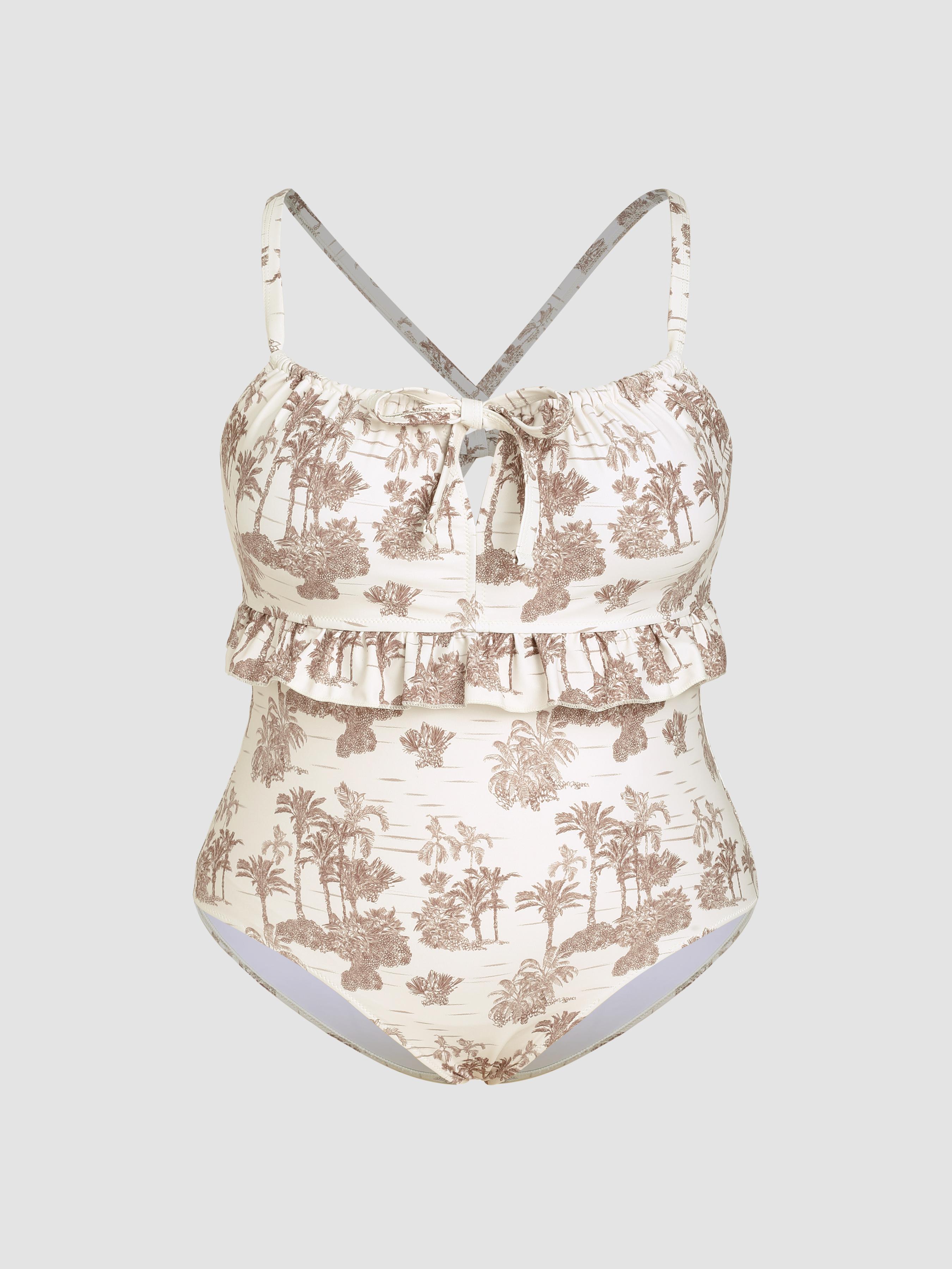 Floral Knotted Shaping One Piece Swimsuit Curve & Plus by CIDER
