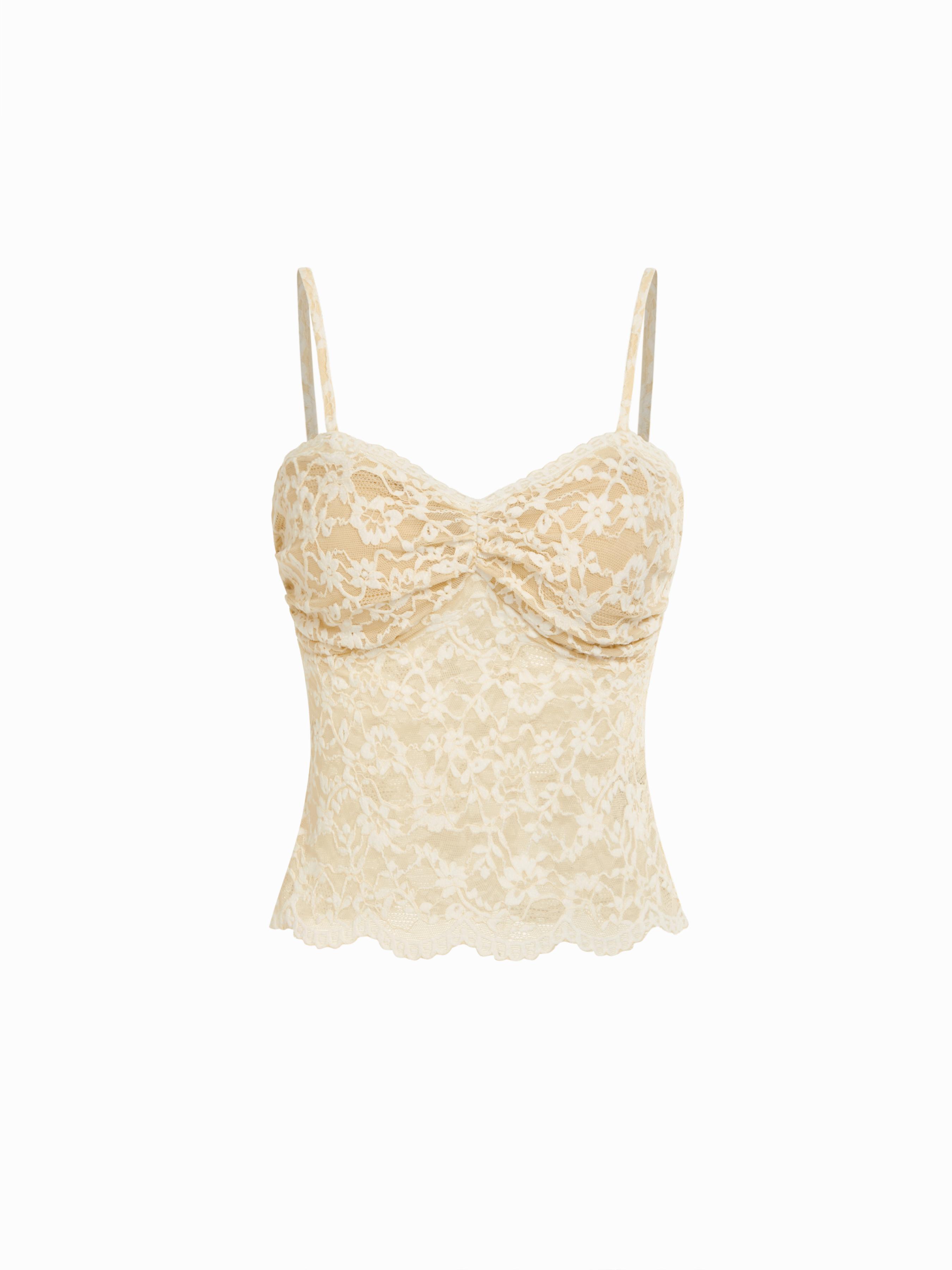 Floral Lace Sweetheart Ruched Cami Top by CIDER
