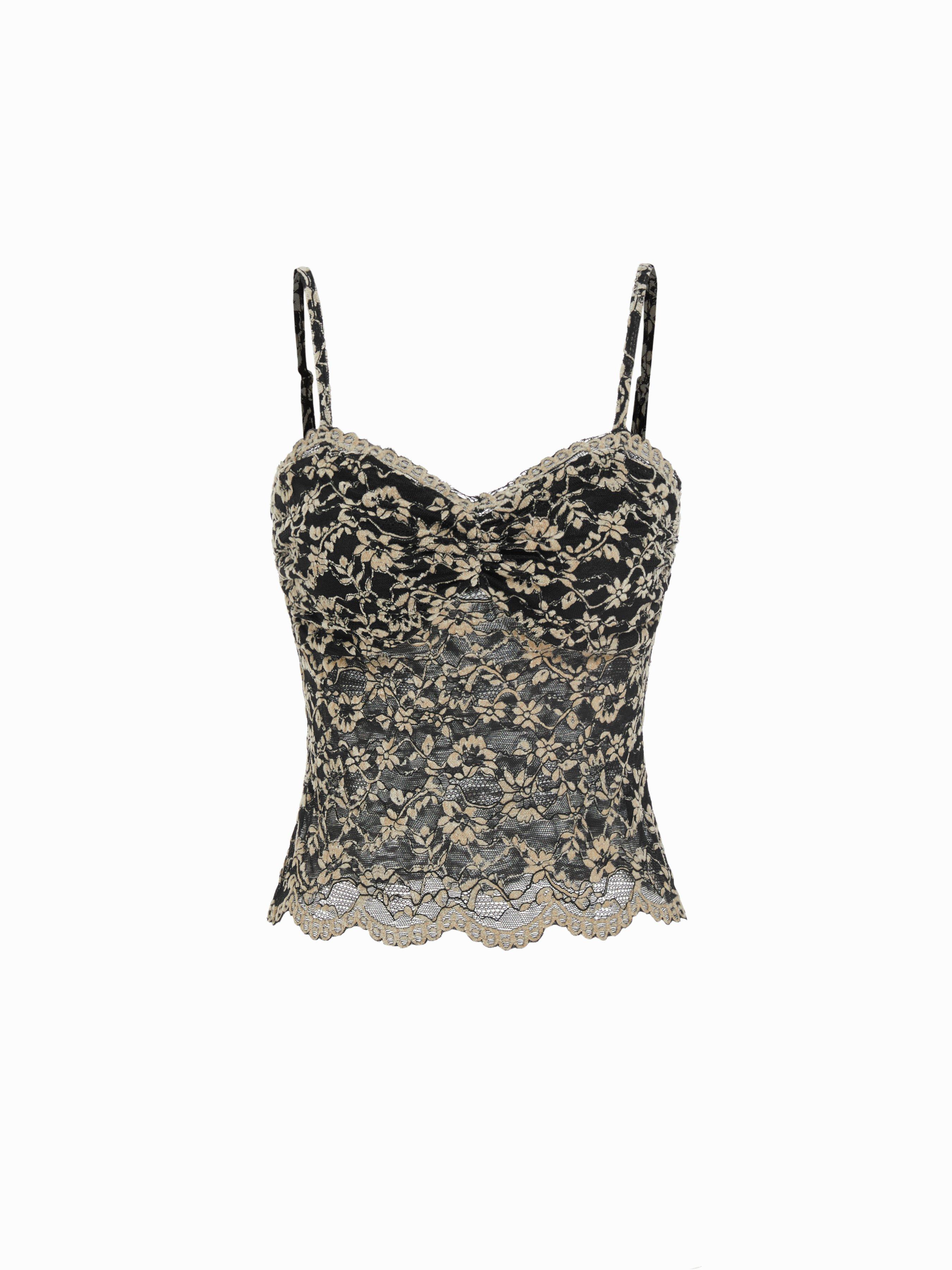 Floral Lace Sweetheart Ruched Cami Top by CIDER