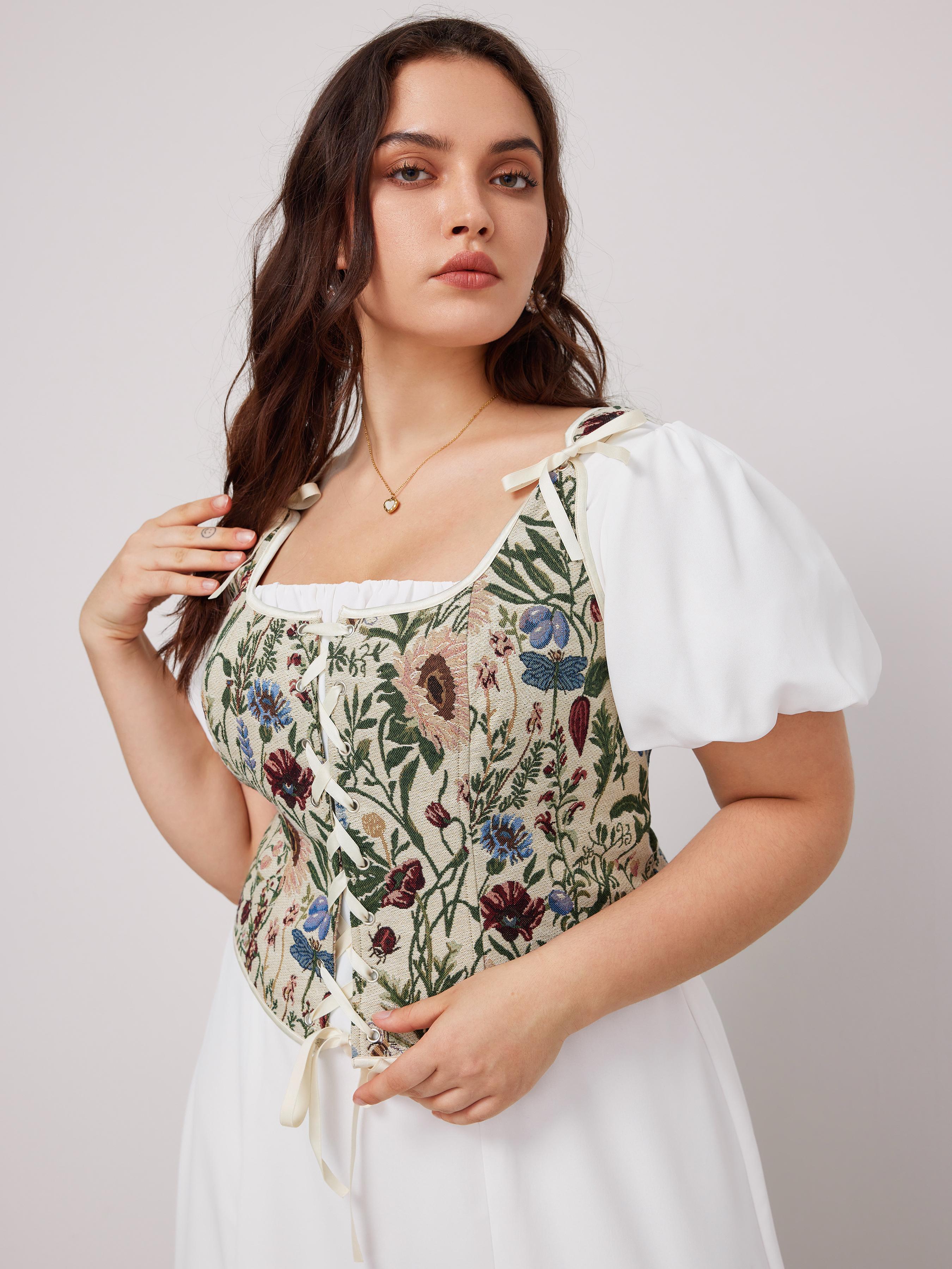Floral Lace Up Knotted Tank Top Curve & Plus by CIDER