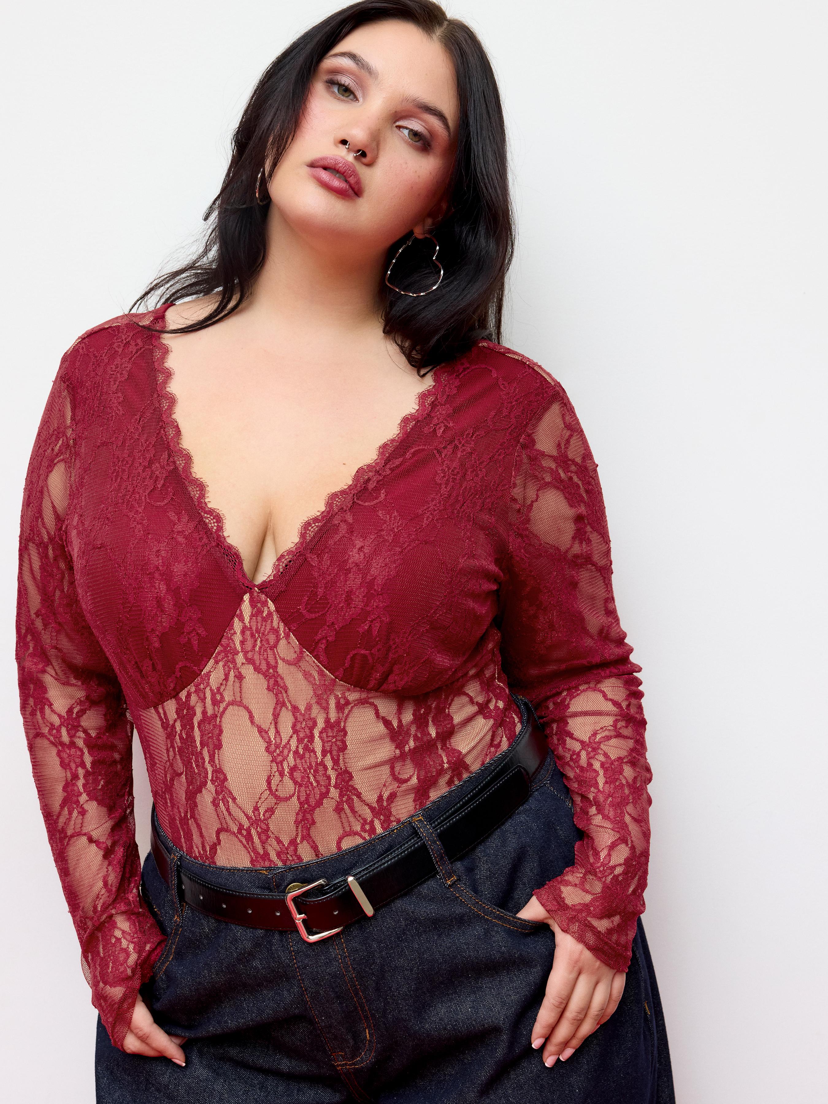 Floral Lace V-neck Bodysuit Curve & Plus by CIDER
