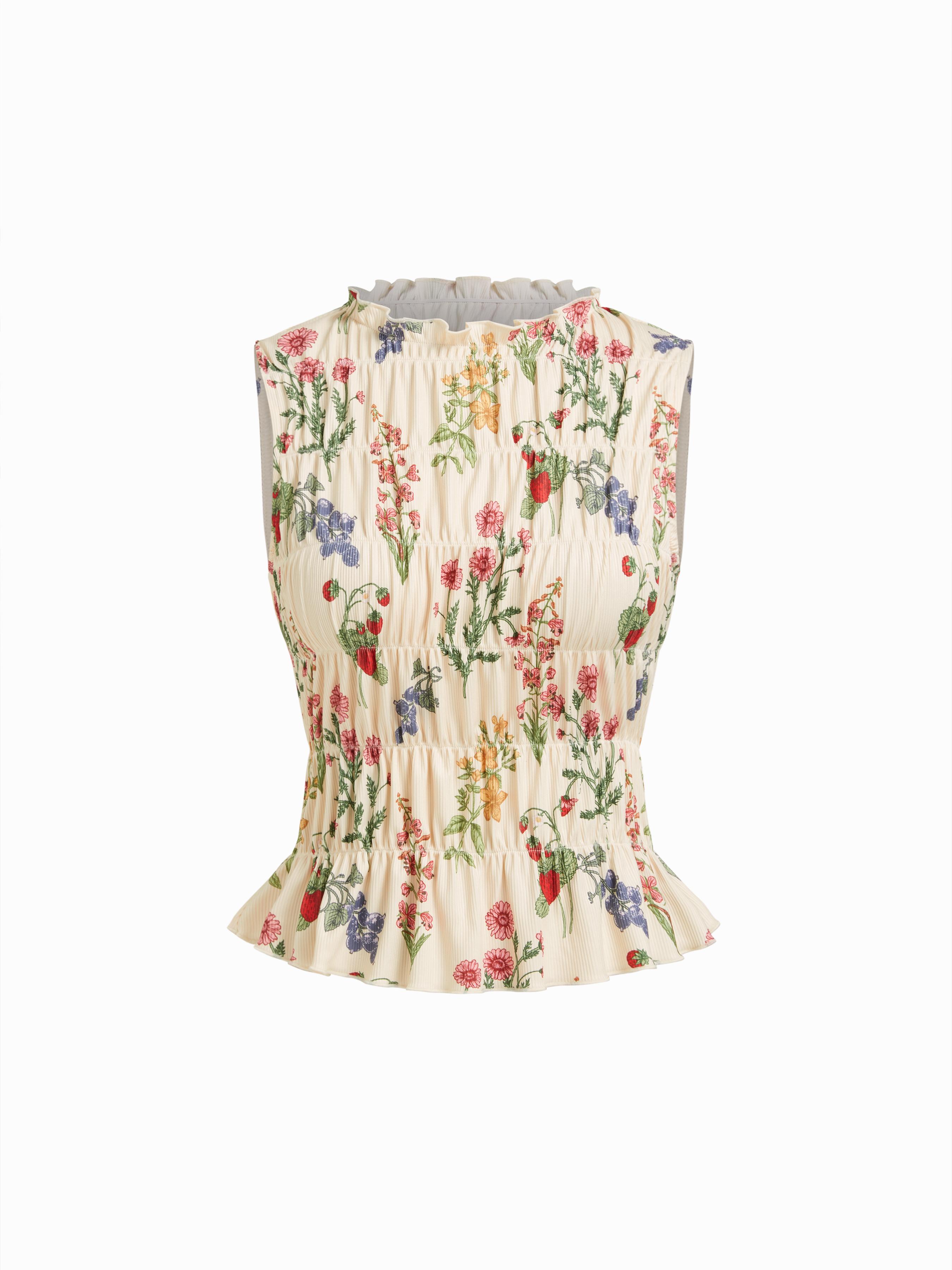 Floral Ruched Round Neck Crop Top by CIDER