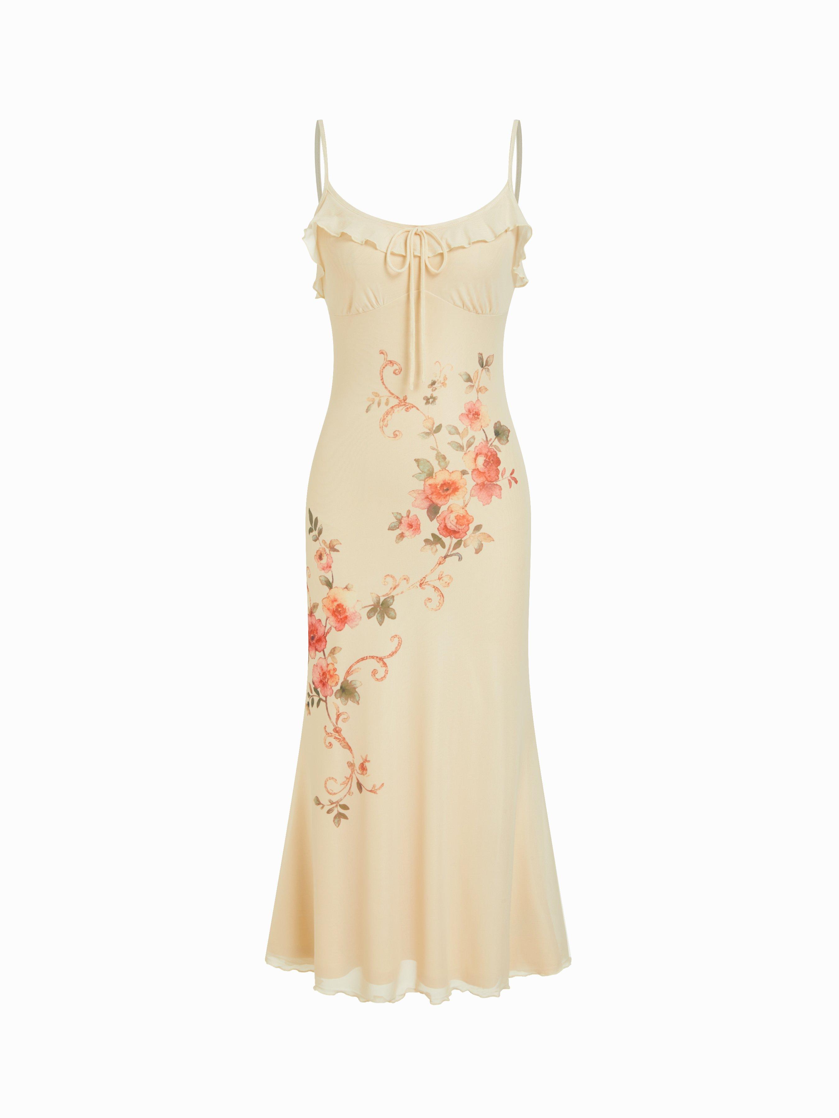 Floral Scoop Neckline Ruffled Mermaid Maxi Dress by CIDER