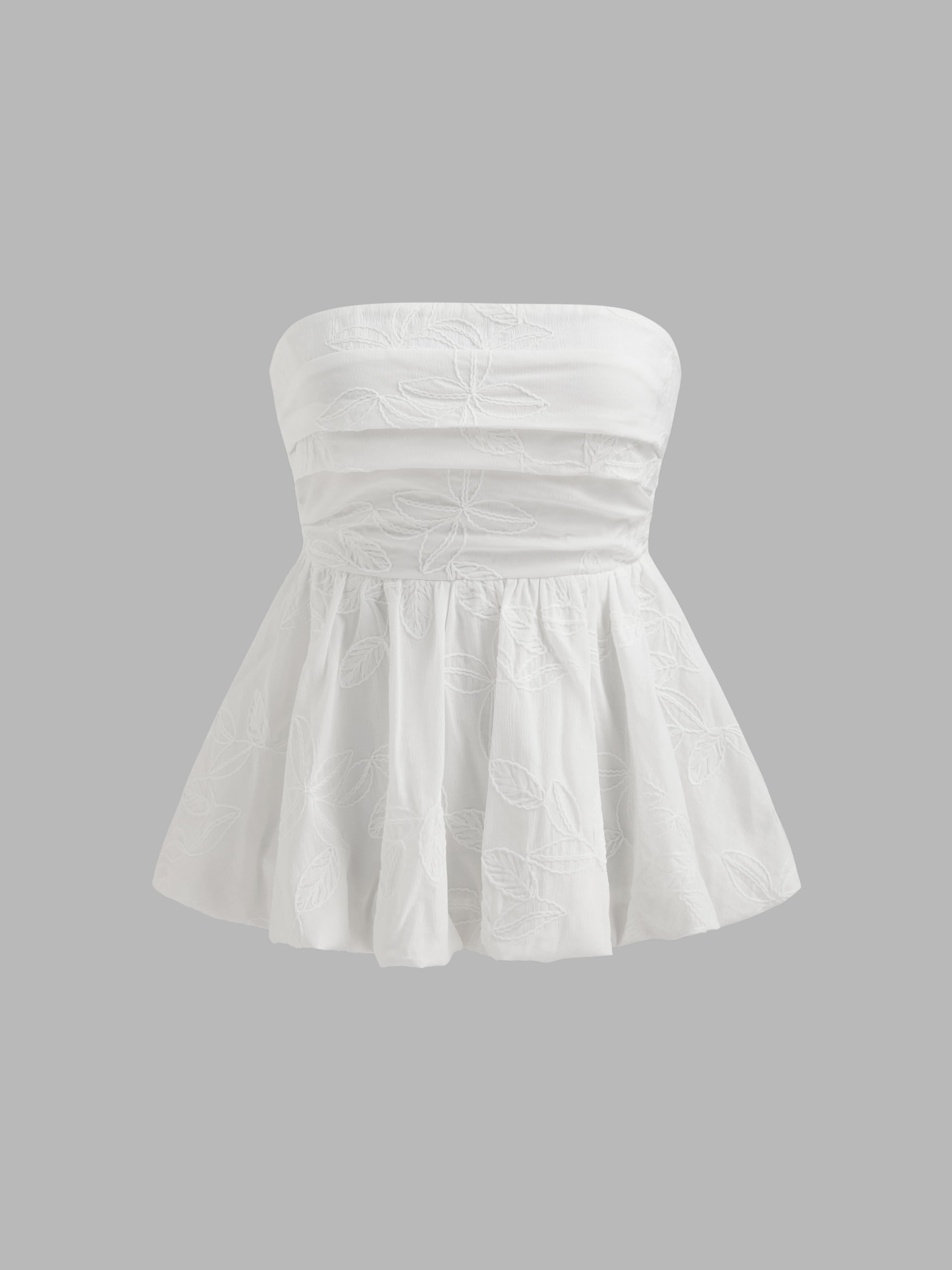 Floral Shirred Ruffle Hem Tube Top by CIDER