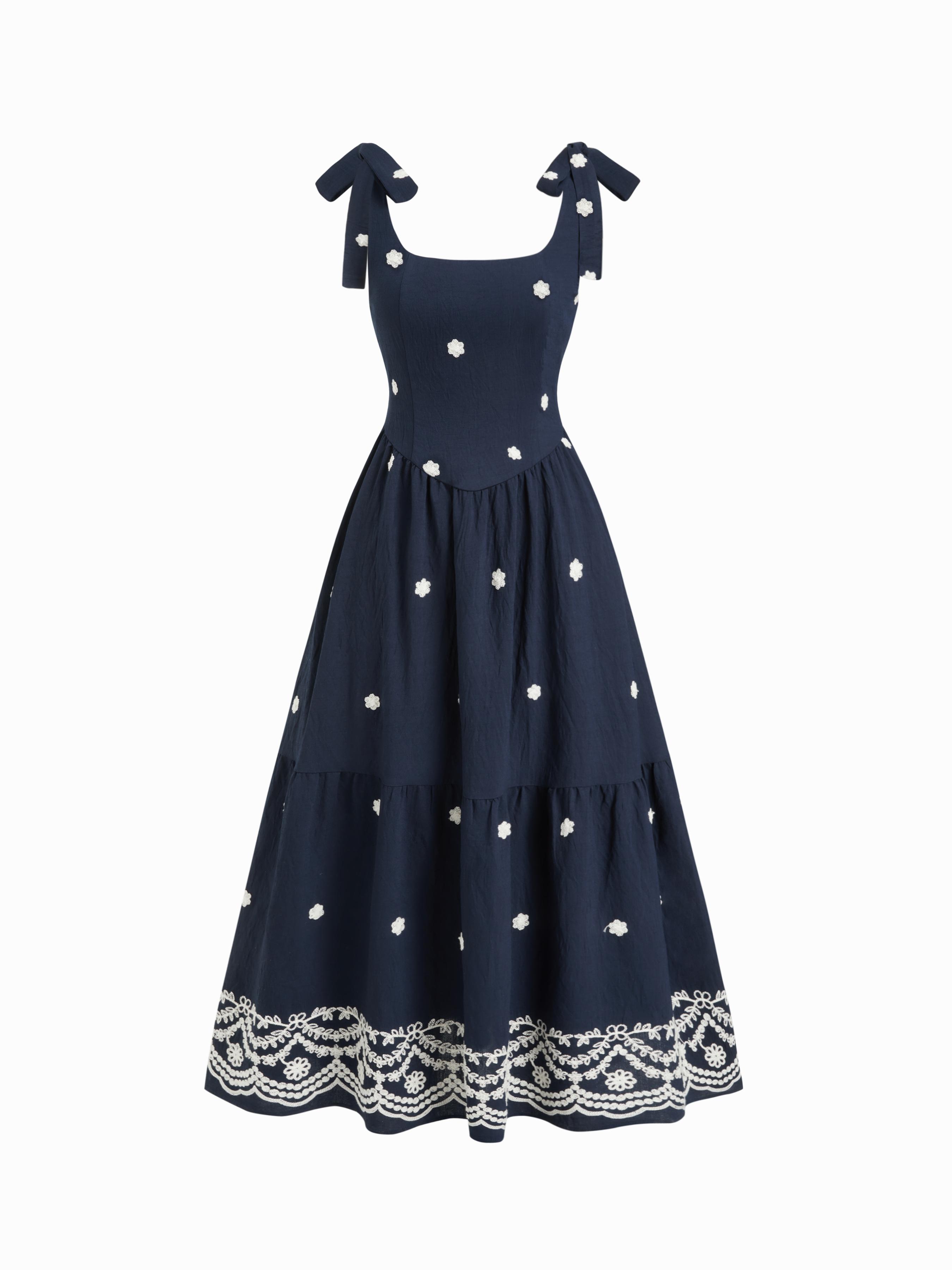 Floral Square Neck Bowknot Tiered Maxi Dress by CIDER