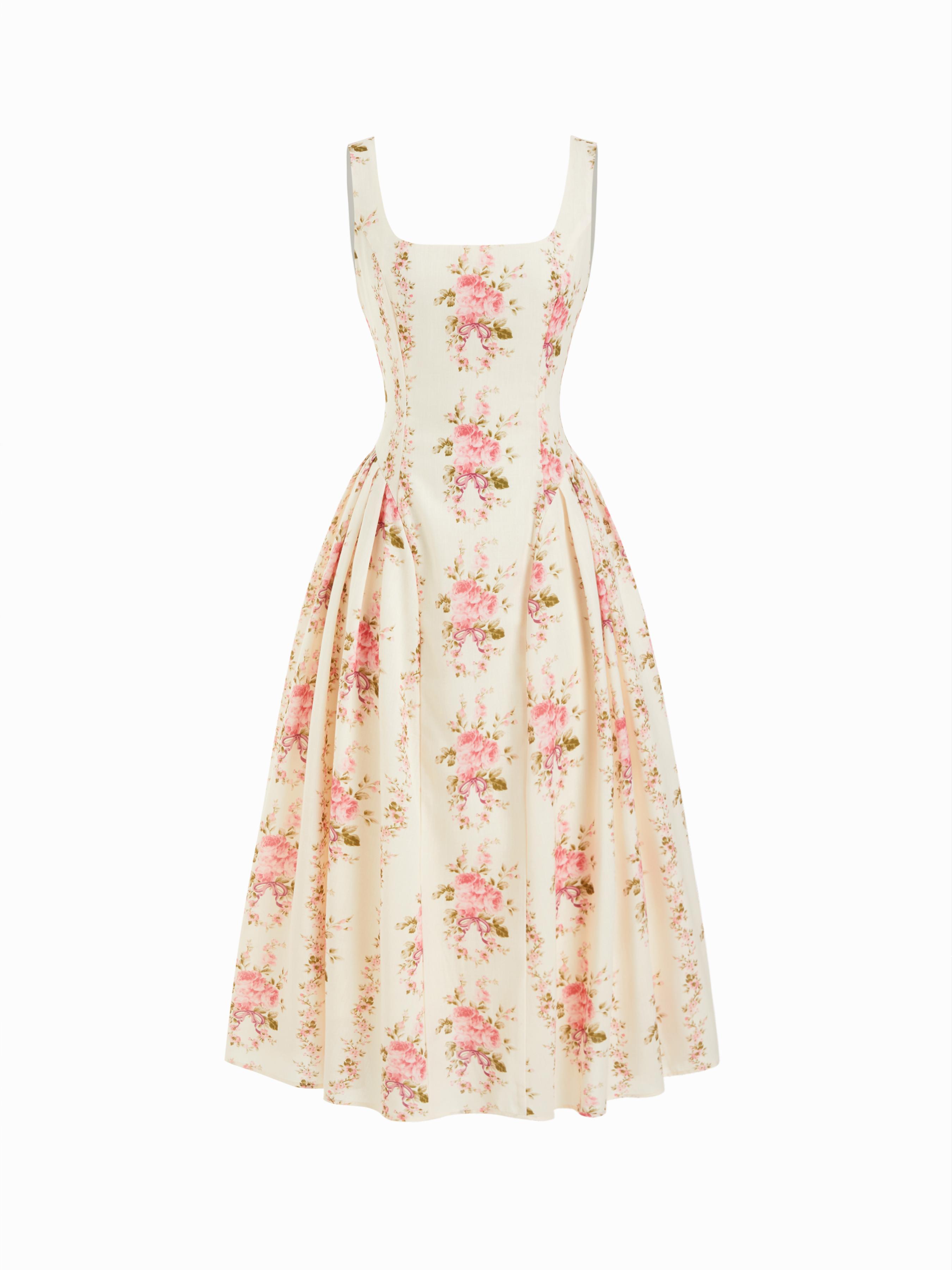 Floral Square Neck Flared Maxi Dress by CIDER