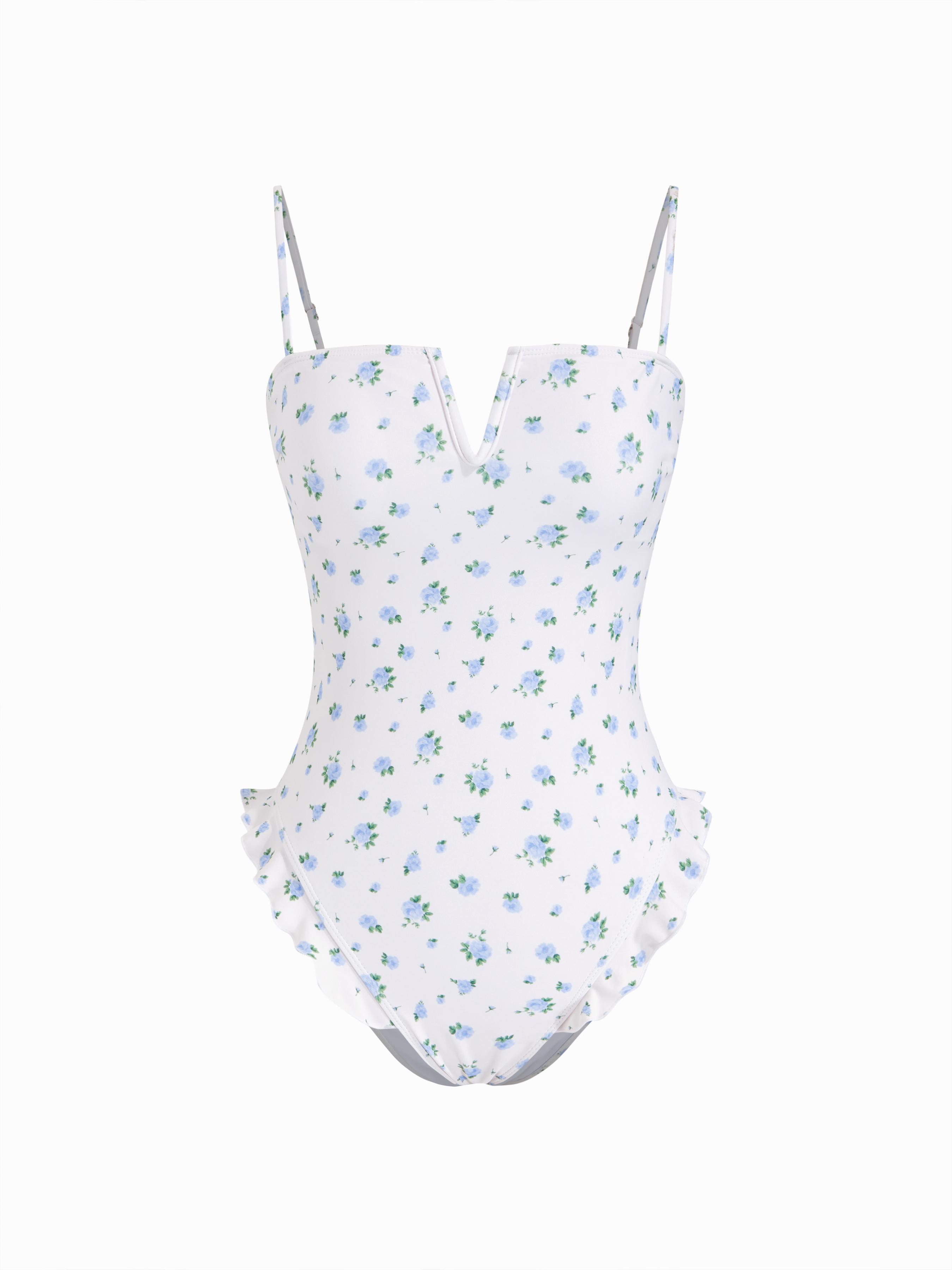 Floral Square Neck Ruffle Hem One-piece Swimsuit by CIDER