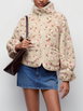 Floral Stand Collar Raglan Sleeve Fleece Oversized Jacket by CIDER