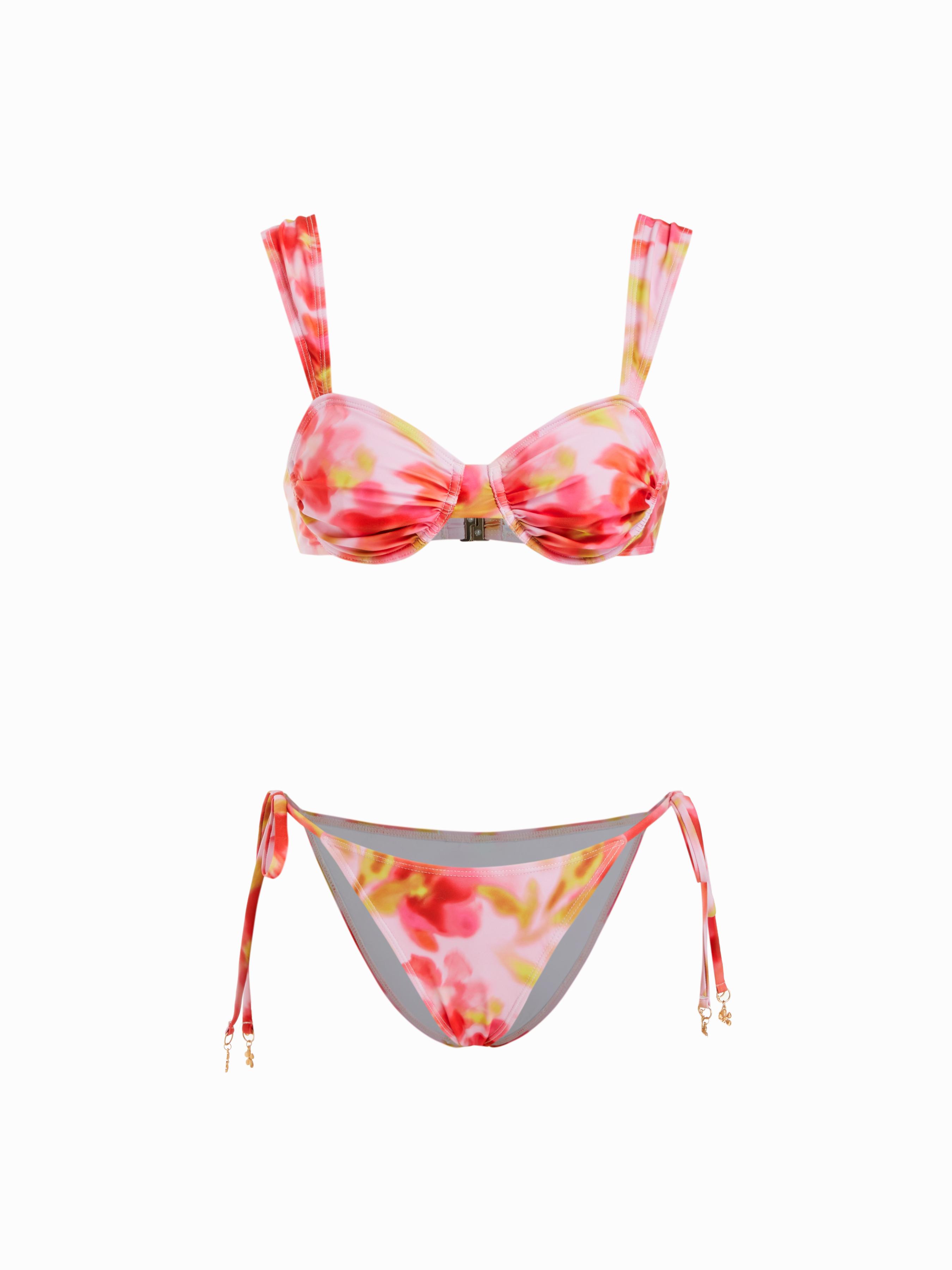 Floral Sweetheart Ruched Metal Detail Tie Side Underwire Bikini Set by CIDER