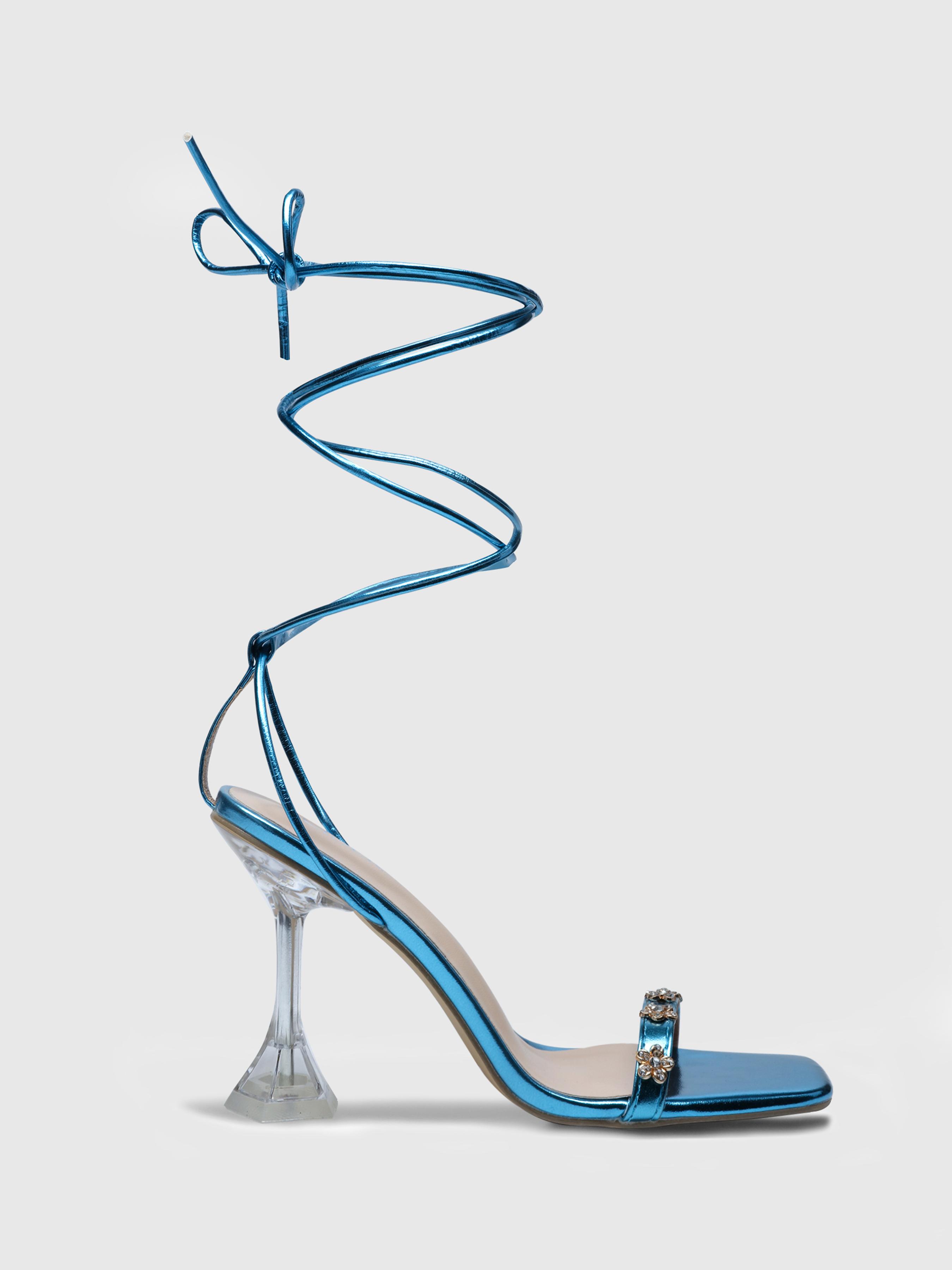 Floral Tie Leg Design Stiletto Heeled Sandals by CIDER Floral Tie Leg Design Stiletto Heeled Sandals by CIDER