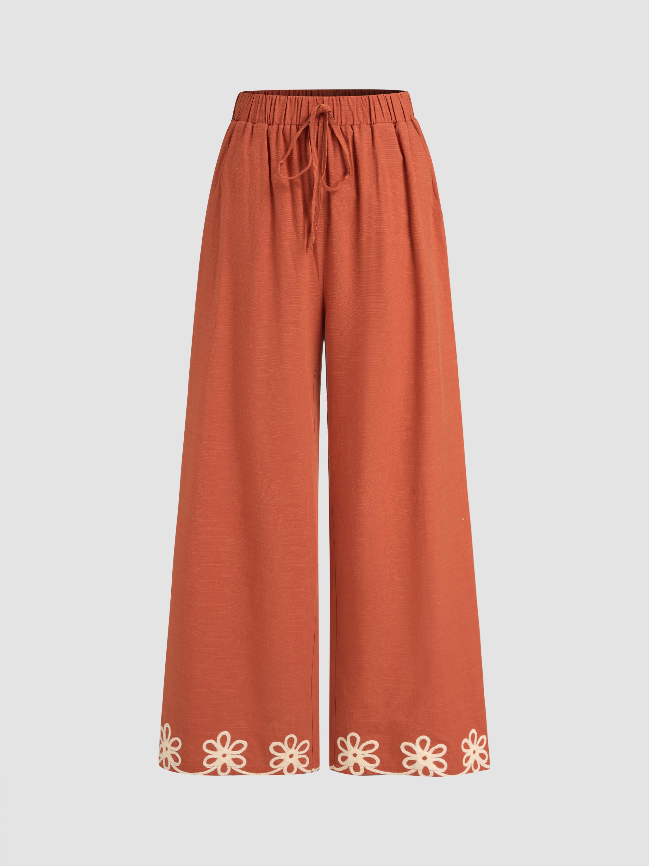 Floral Trim Pull-On Wide Leg Pant by CIDER