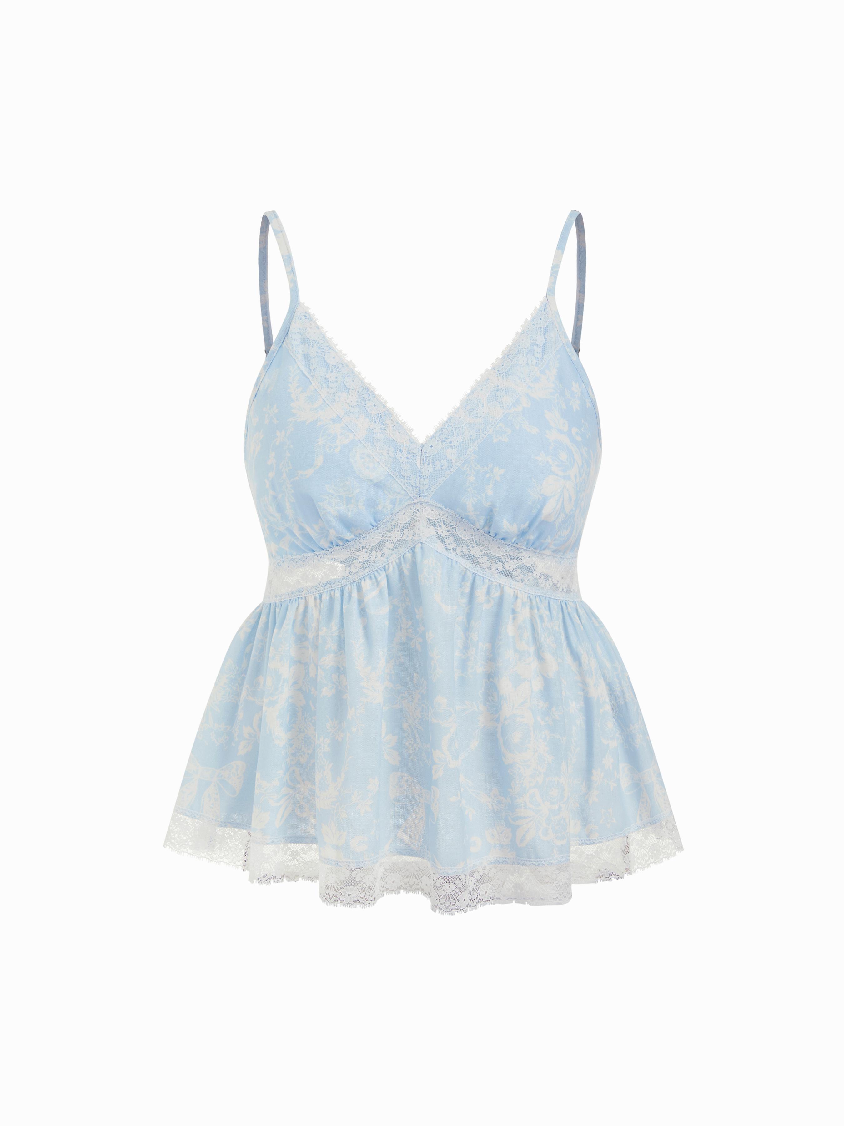 Floral V-Neck Lace Panel Cami Blouse by CIDER