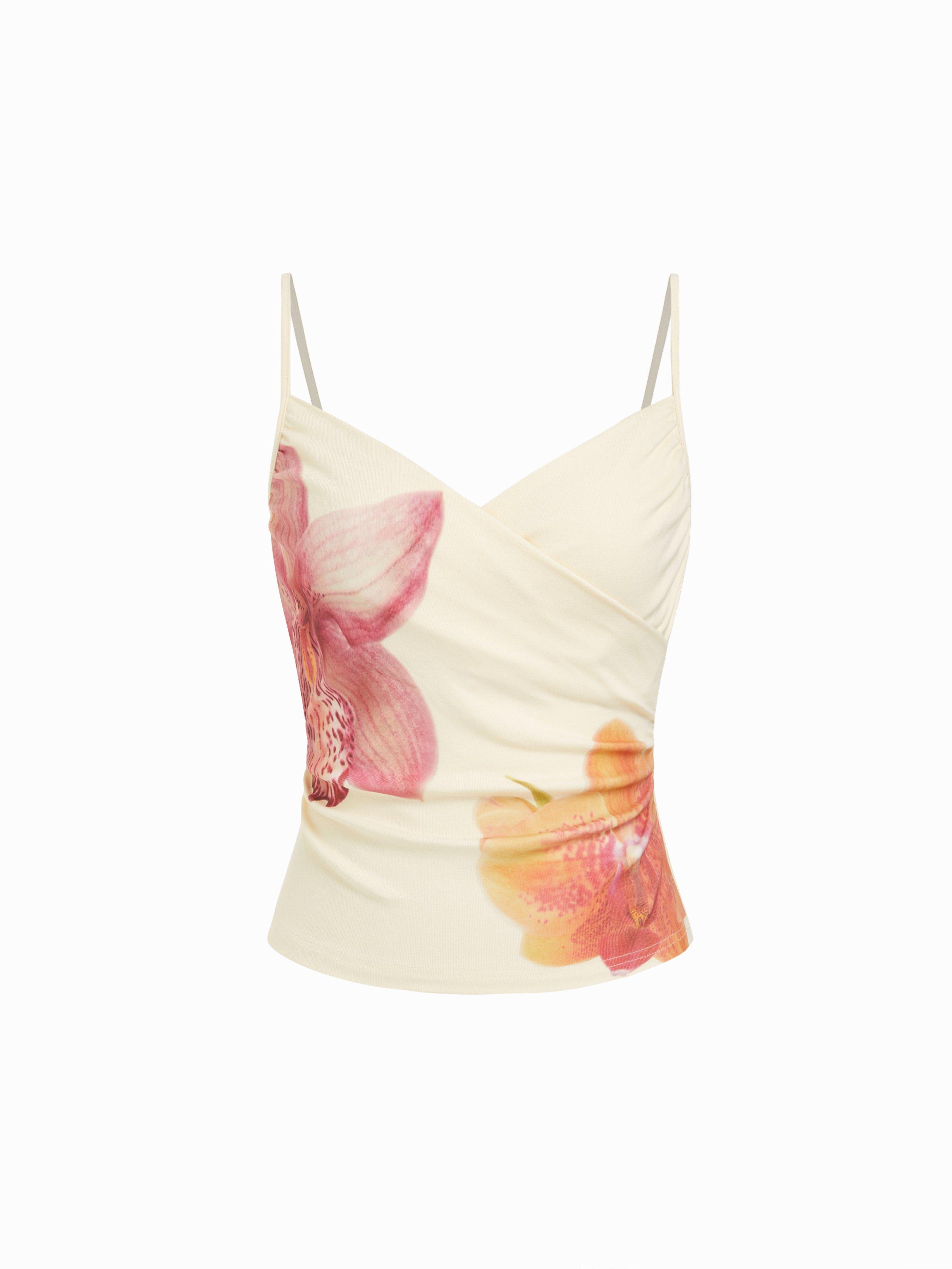 Floral V-neck Ruched Wrap Cami Top by CIDER