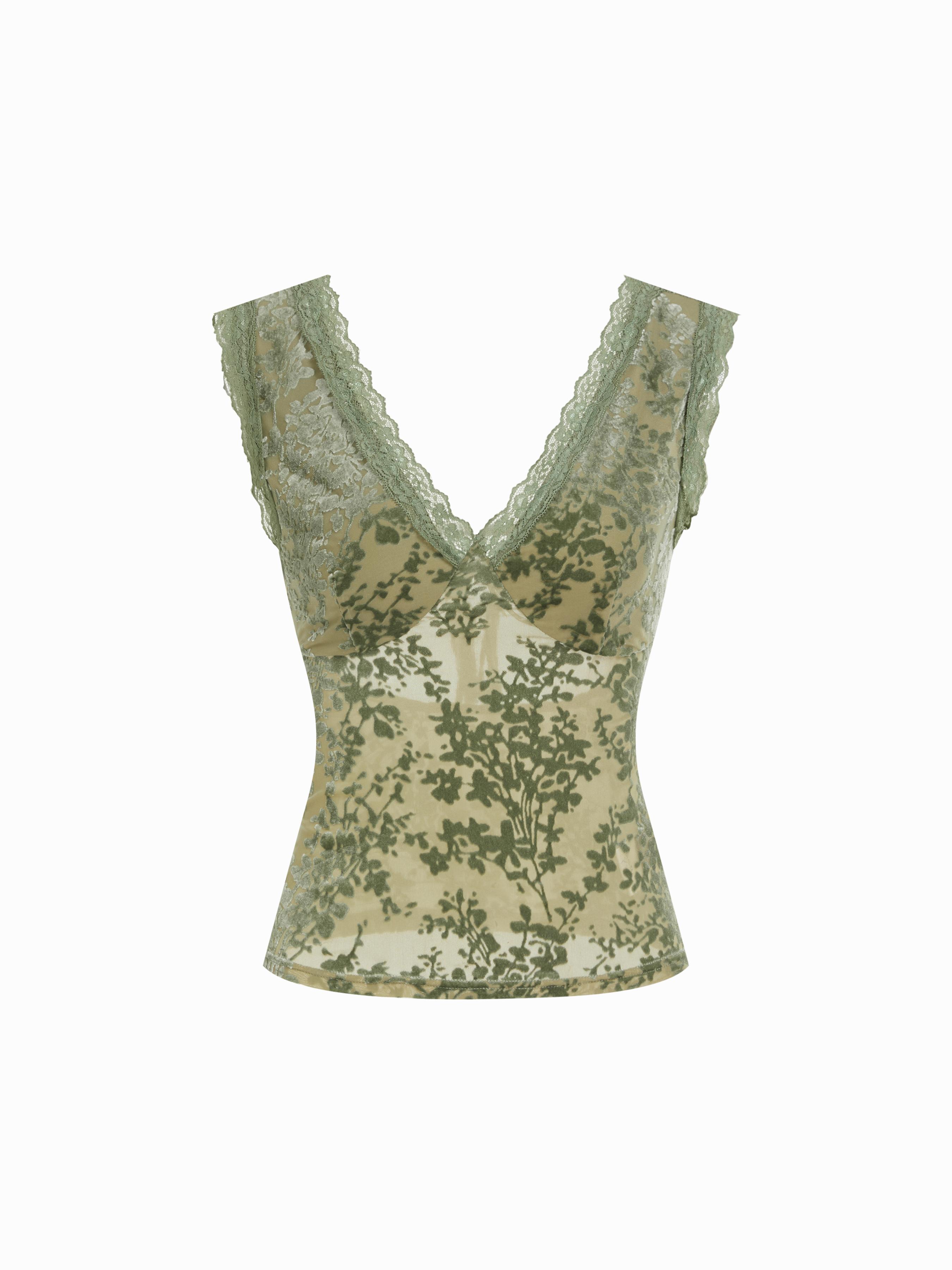 Florales Spitzenpanel V-Ausschnitt Ärmelloses Top by CIDER