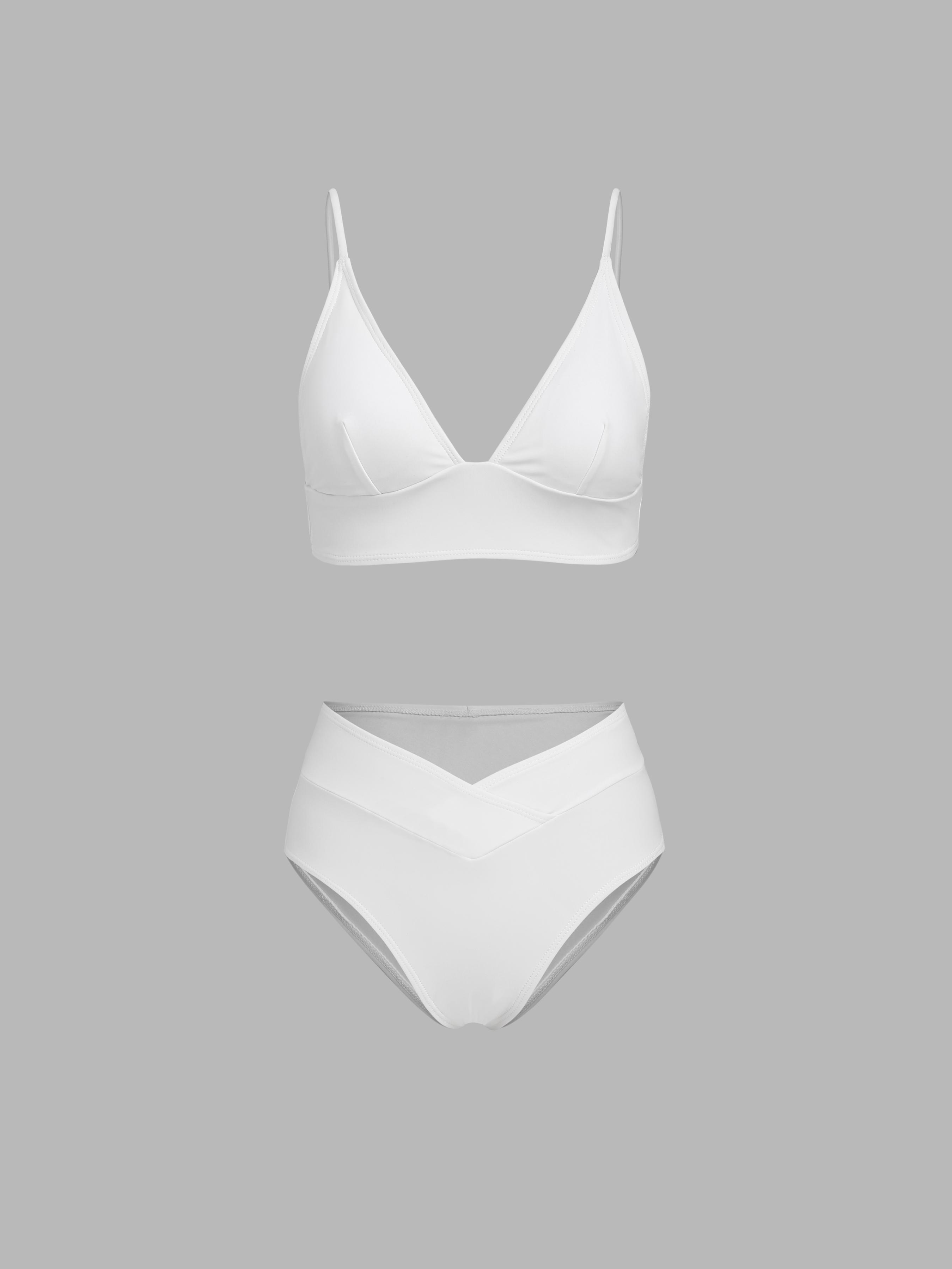 Formgebendes V-Ausschnitt Solid Jersey Bikini Badekostüm by CIDER