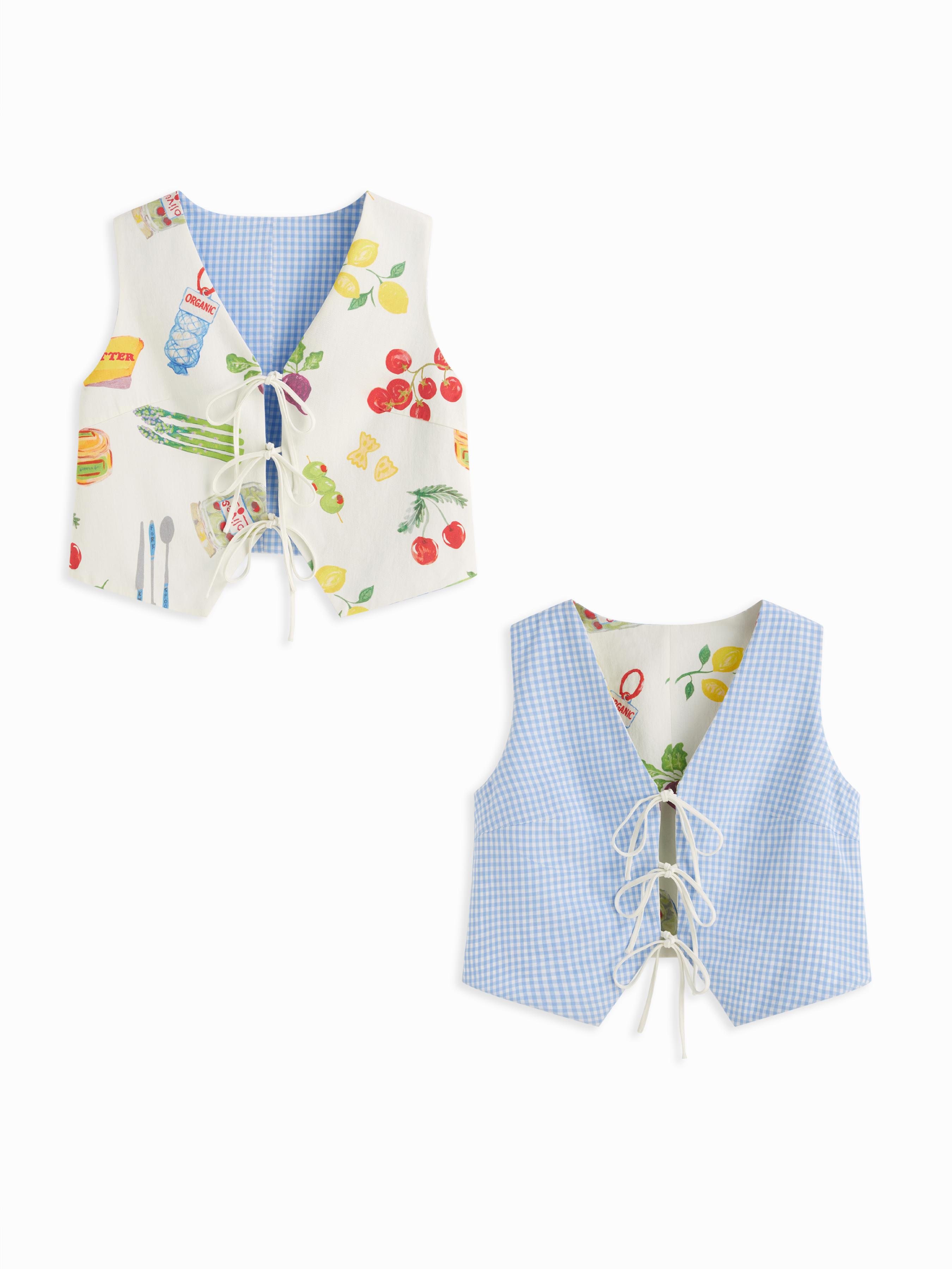 Fruit Graphic Color-Blocking V-Neck Oversized Reversible Jacket Vest Curve & Plus by CIDER