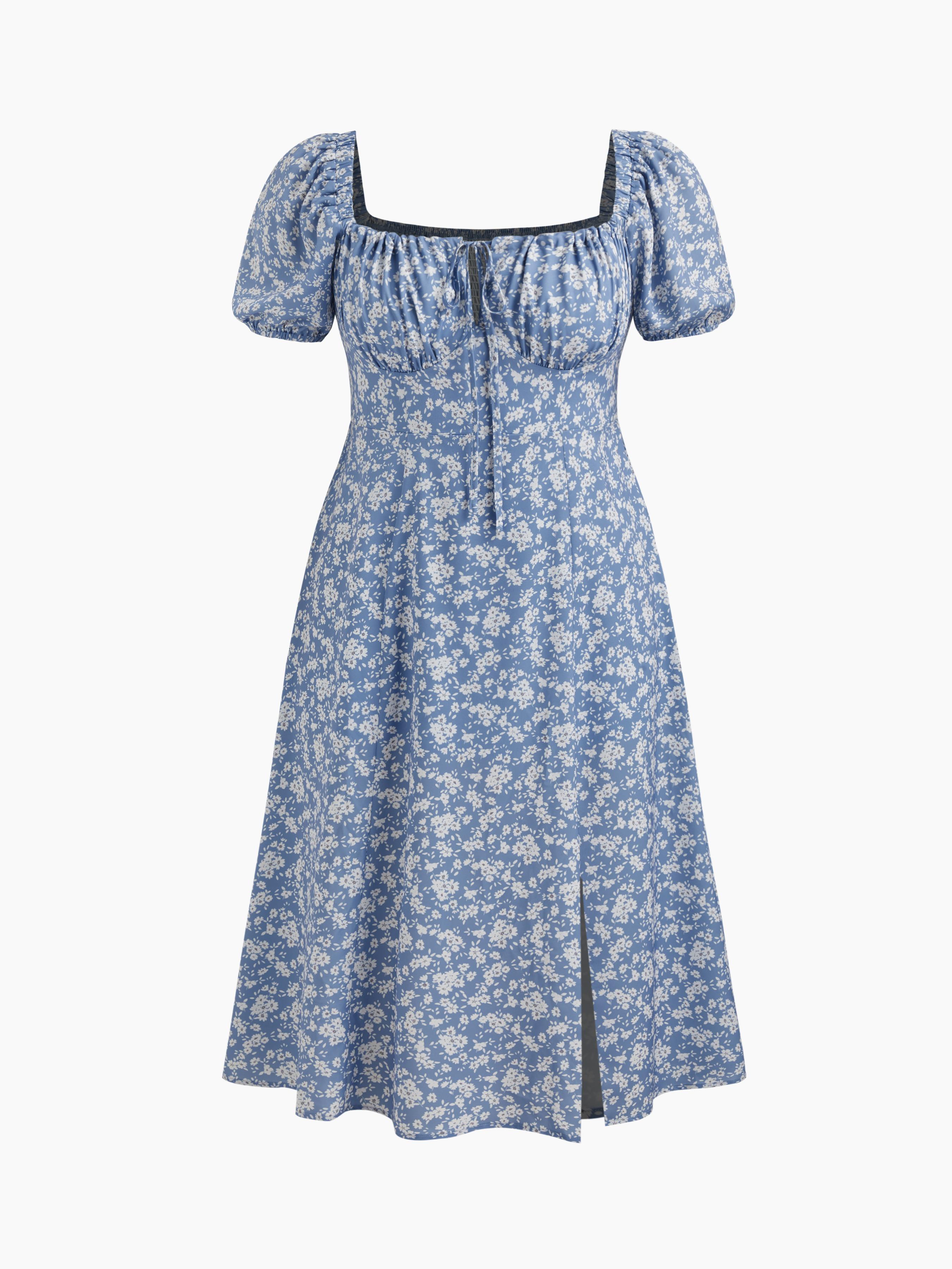 Fruit Square Neck Puff Sleeve Midi Dress Curve & Plus by CIDER