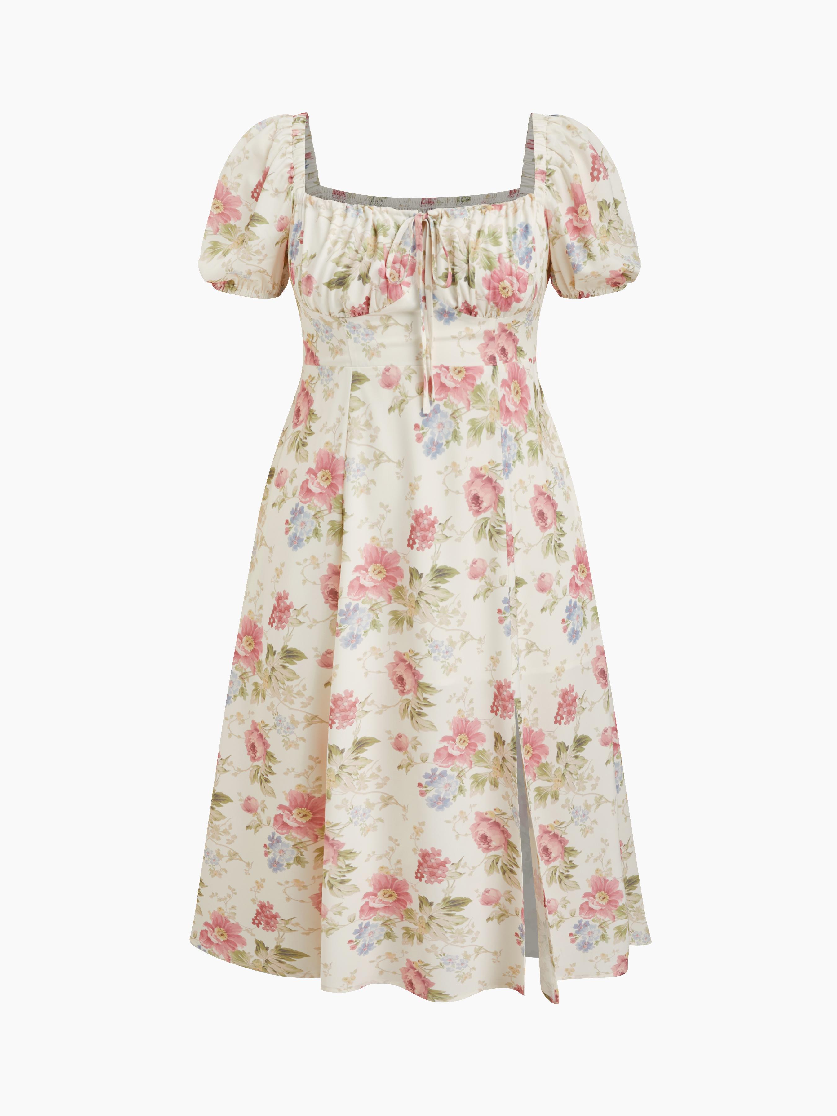 Fruit Square Neck Puff Sleeve Midi Dress Curve & Plus by CIDER