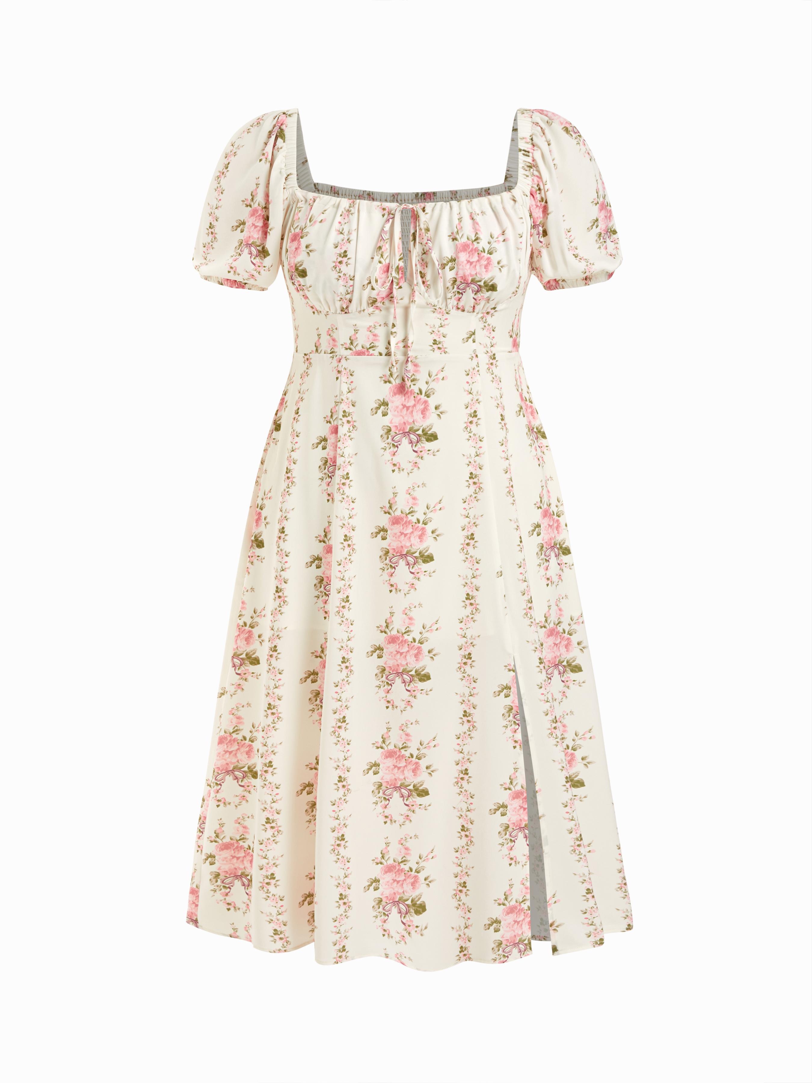 Fruit Square Neck Puff Sleeve Midi Dress Curve & Plus by CIDER
