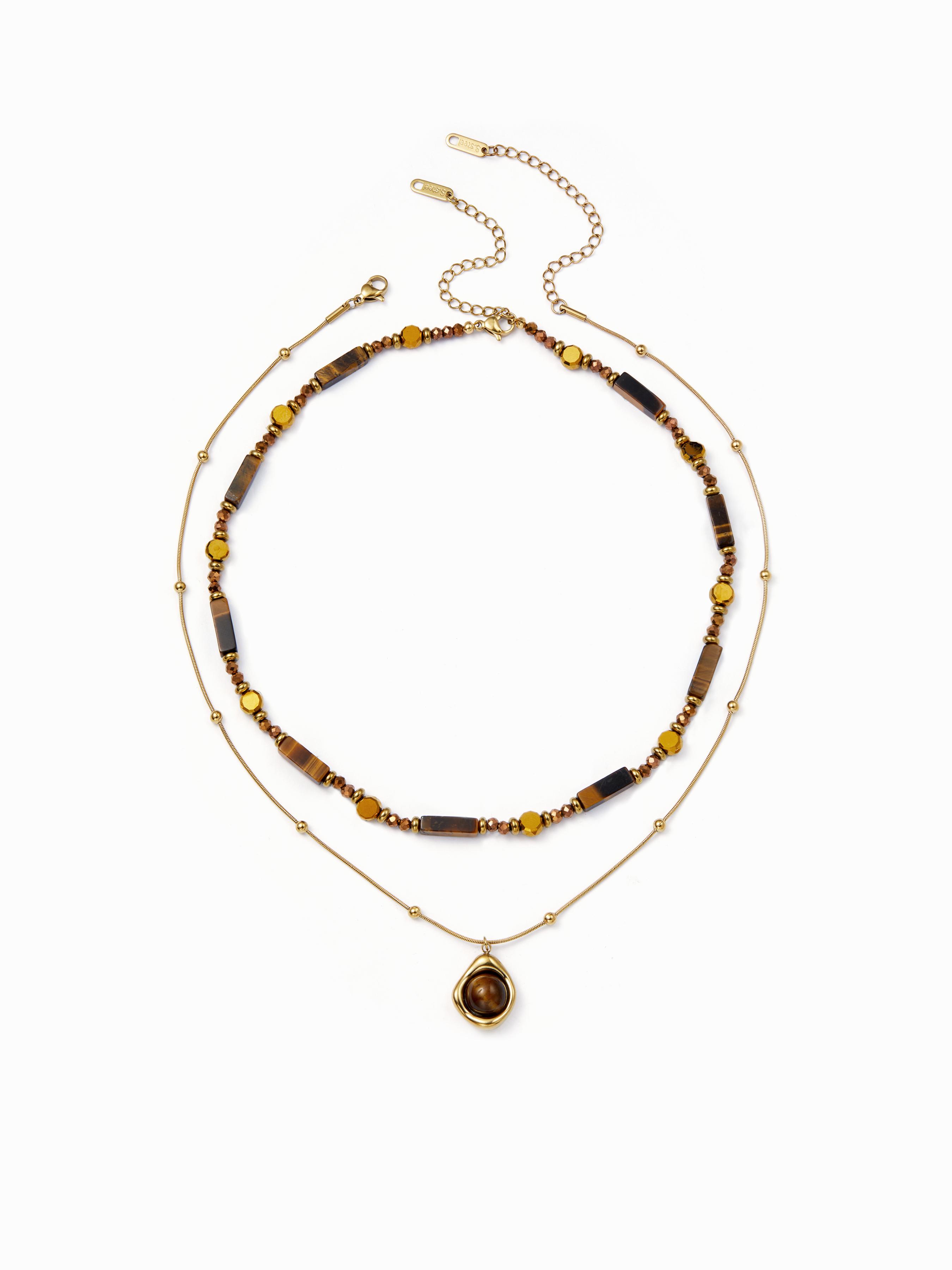 GEMSTONE & BEADED LAYERED NECKLACE by CIDER