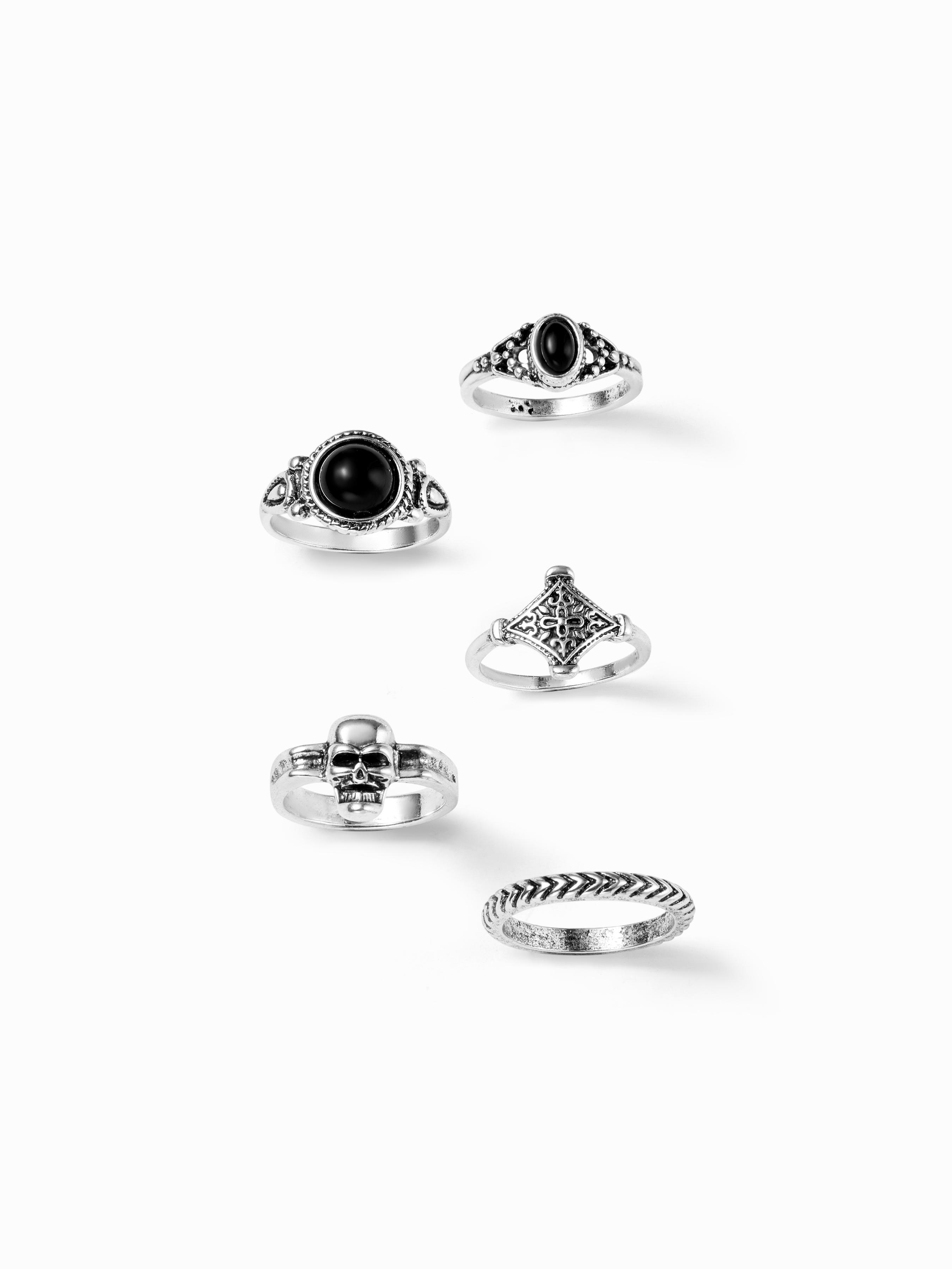 GEMSTONE & SKULL RING SET by CIDER
